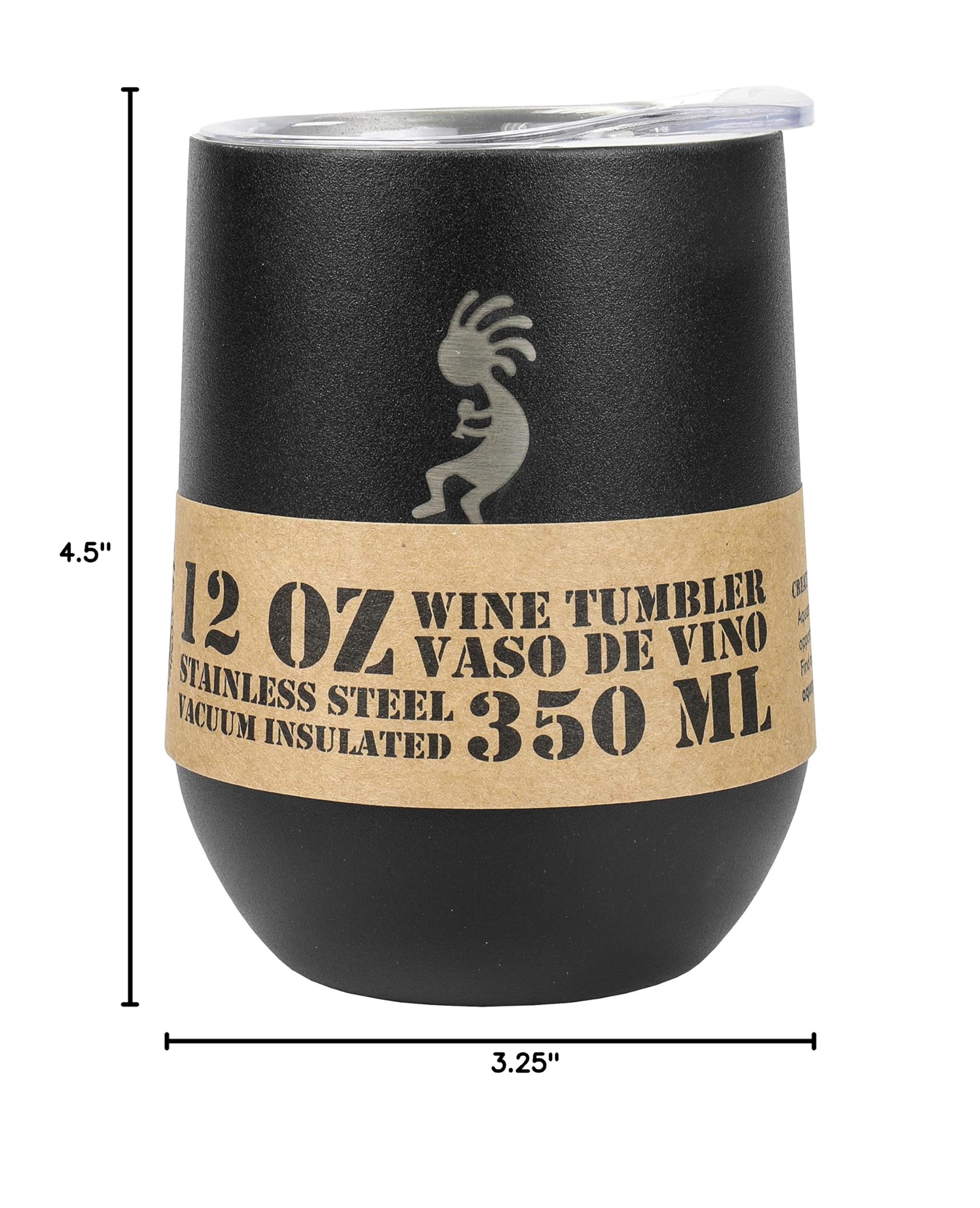 Aquapelli 12oz Vacuum Insulated Wine Tumbler - Leakproof Stainless Steel Travel Mug with Lid, Midnight Black - Perfect for Outdoor Picnics, Commuting & Office Use