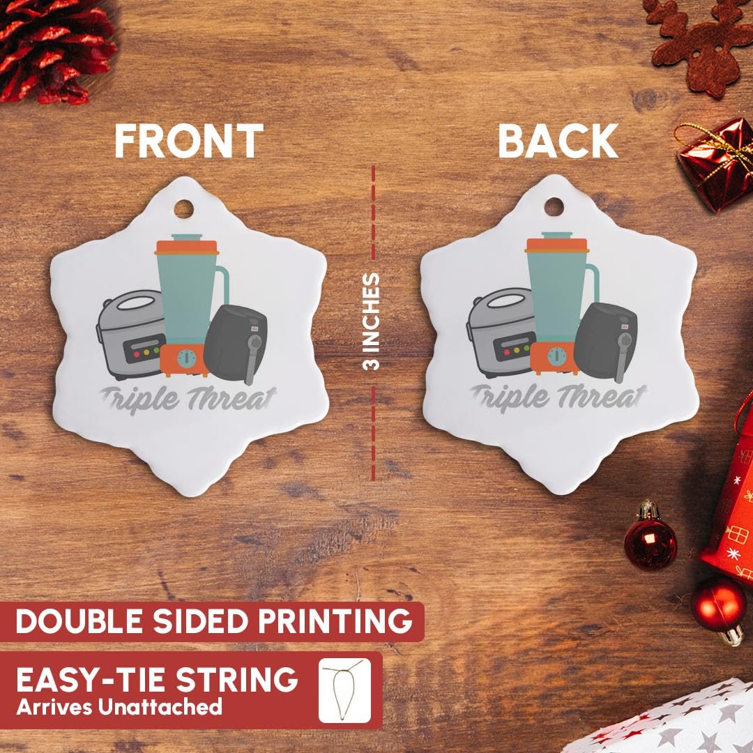 3D Rose Snowflake Ornament - 3-inches Triple Threat Kitchen Appliance (Blender, Air Fryer, Pressure Cooker) - Perfect for Holiday Decor, Christmas Tree, and Home Kitchen Accessories