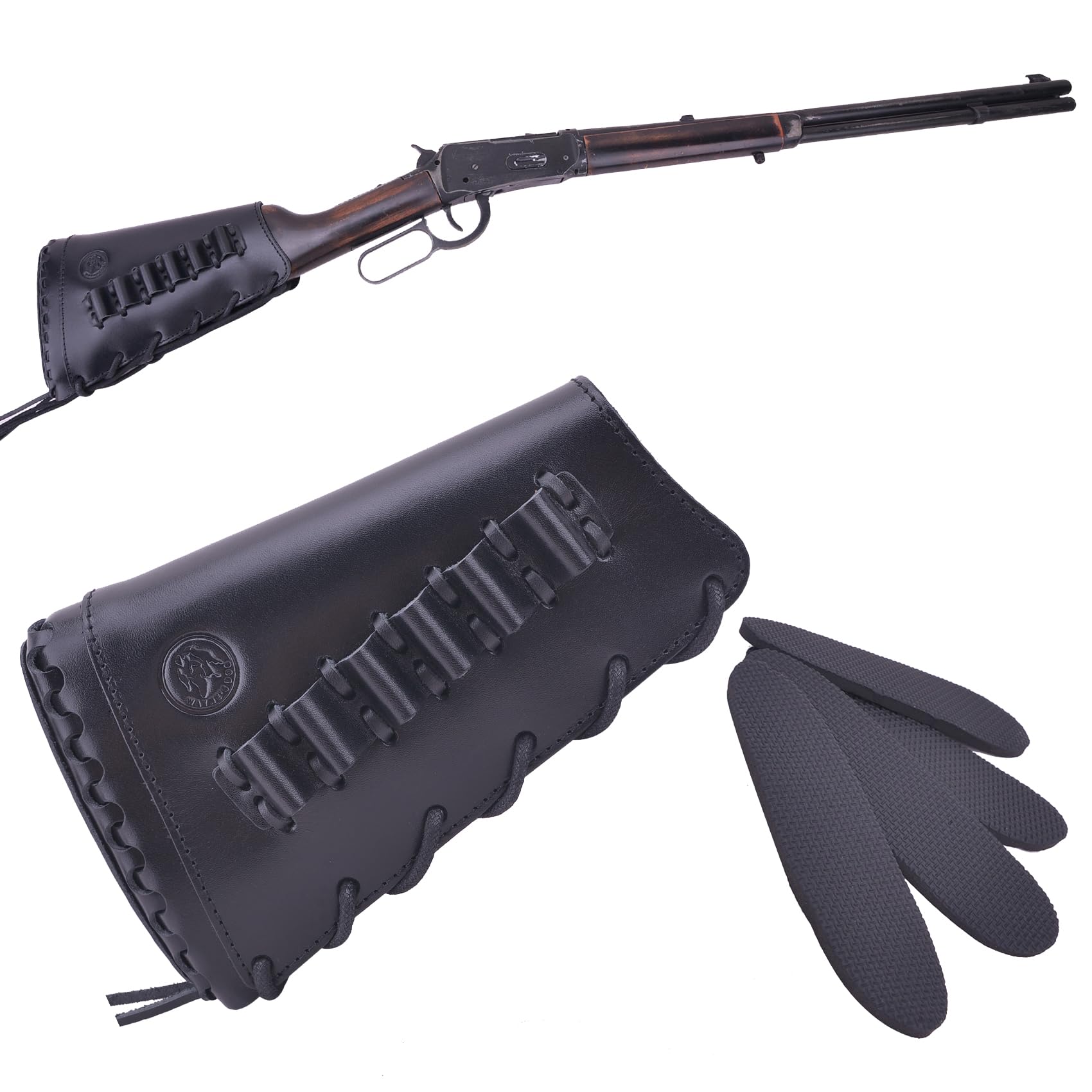 Premium Handmade Leather Rifle Buttstock Cover with Adjustable Gun Sling & Ammo Shell Holder - Hunting, Shooting Range & Outdoor Sports Accessory