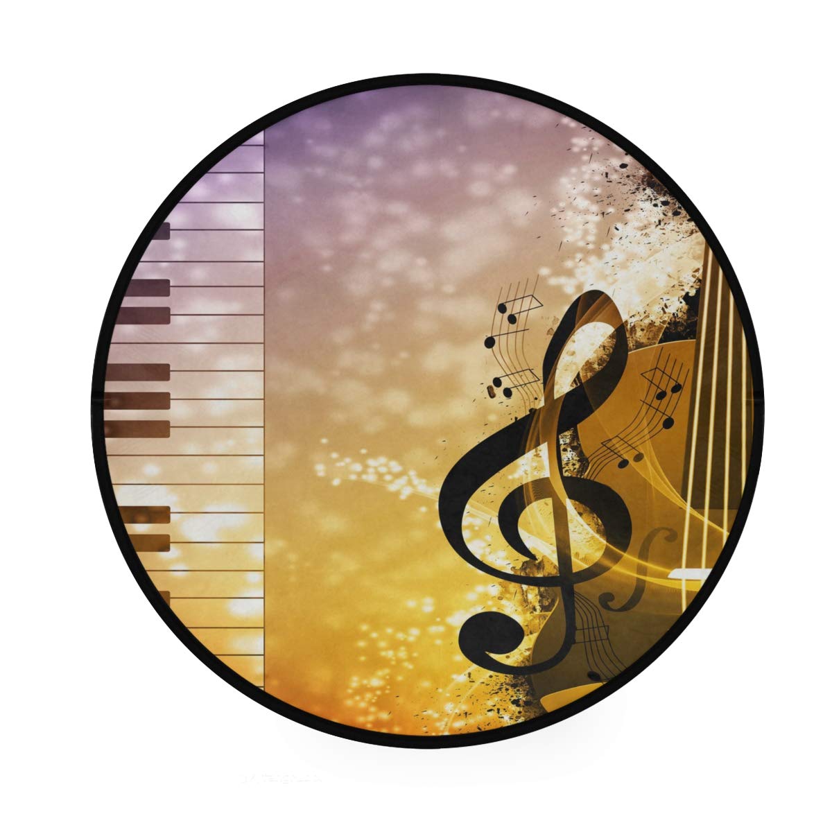 ALAZA Music Notes Piano Guitar Abstract Round Area Rug - 3' Diameter (92 cm) for Living Room, Bedroom, Nursery & Music Studio Decor - Soft Non-Slip Floor Mat for Musicians & Music Lovers