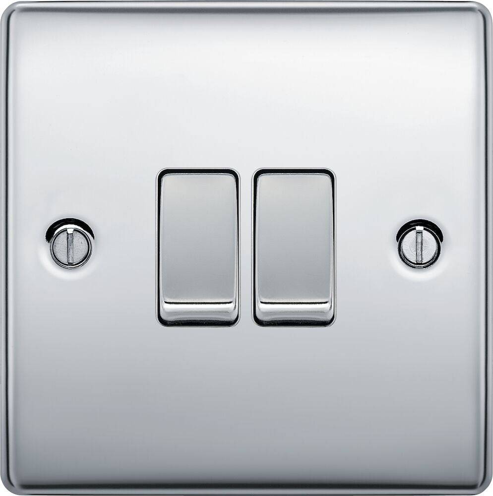 BG Nexus Metal Polished Chrome 2G 2W Light Switch NPC42 - Premium Electrical Wall Plate for Modern Homes & Offices