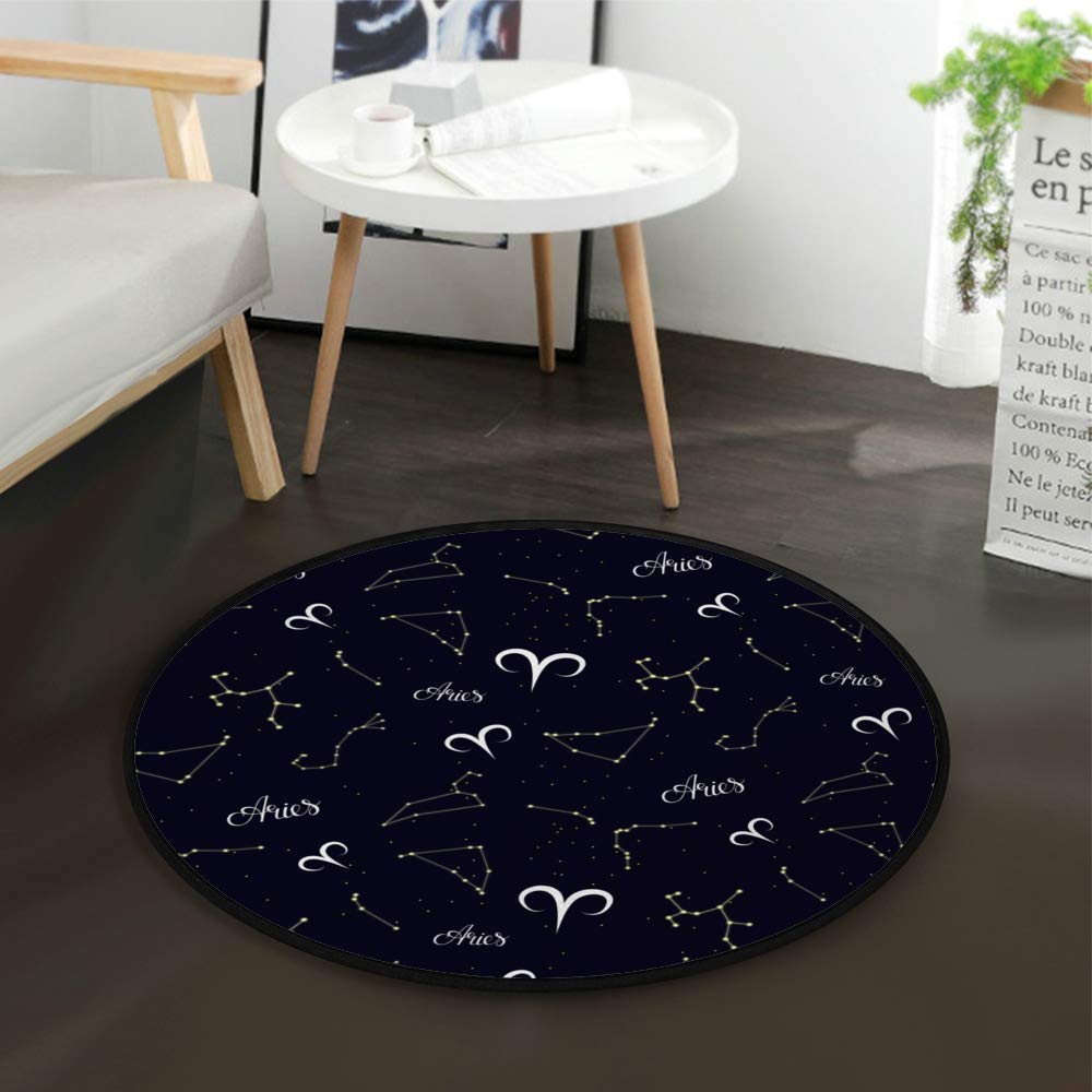 Premium Navy Blue Astronomy Constellations Round Area Rug - 4' Diameter Polyester Floor Mat for Living Room, Bedroom & Kids Play Area | Non-Slip Yoga Mat & Cozy Home Decor