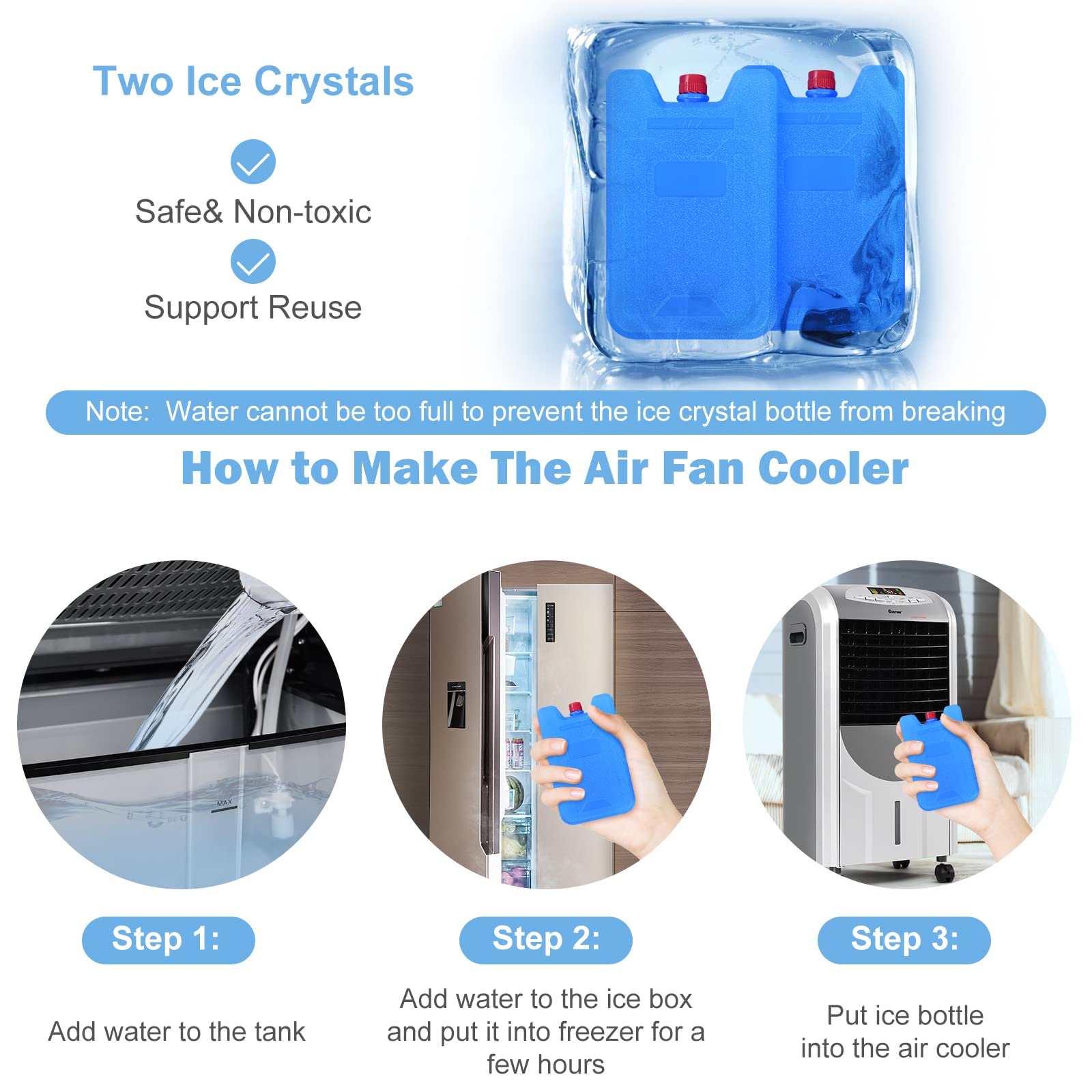 ARLIME 4-in-1 Evaporative Air Cooler with Heater & Humidifier - 3 Speed Settings, 4 Modes, 8H Timer, 1.85 Gallon Large Water Tank & 2 Ice Packs - Perfect for Bedroom, Living Room, Office & Garage - Stay Cool in Summer & Warm in Winter