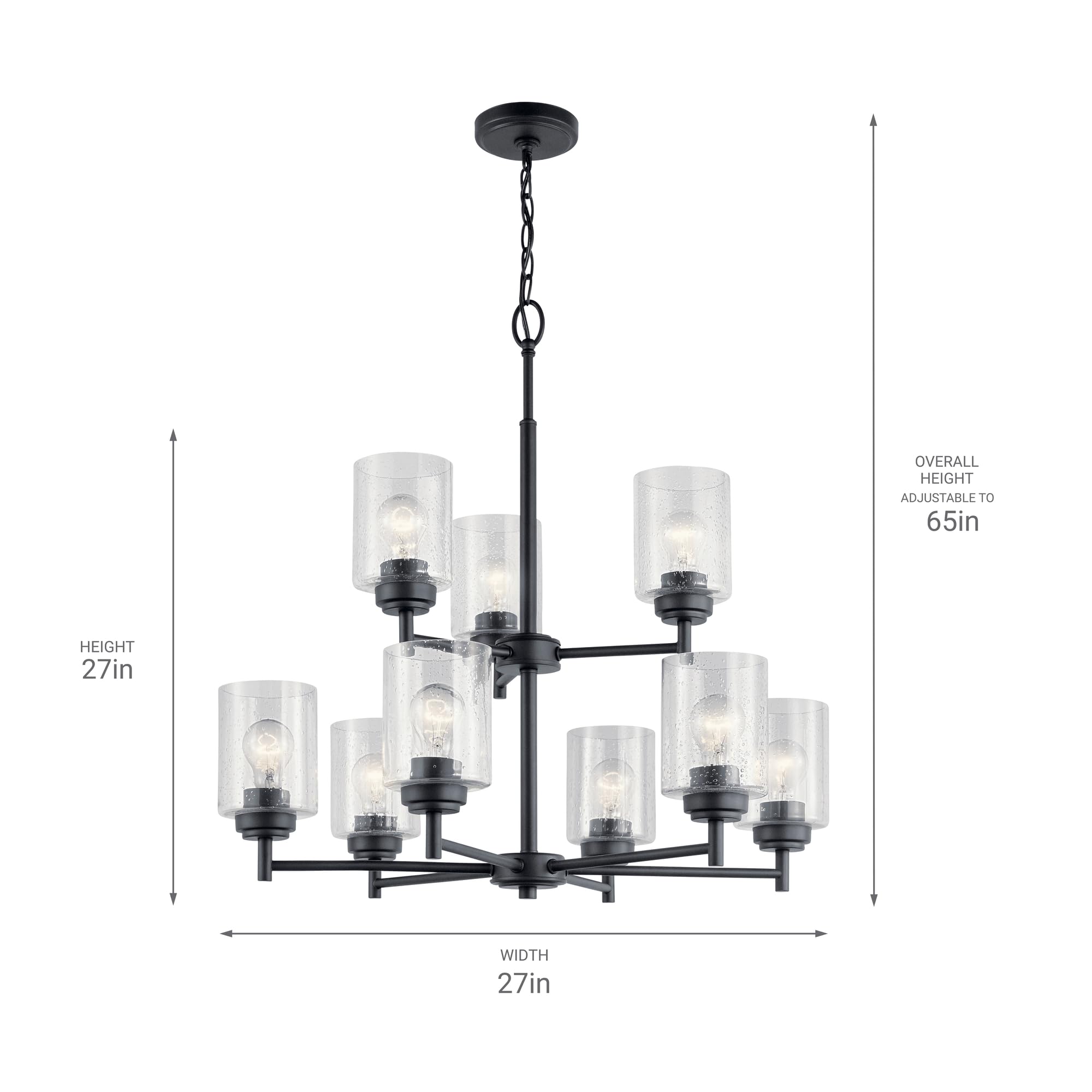 Kichler Winslow 27-Inch 9-Light 2-Tier Black Chandelier with Clear Seeded Glass - Elegant Dining Room Lighting Fixture for Over Dining Table (27