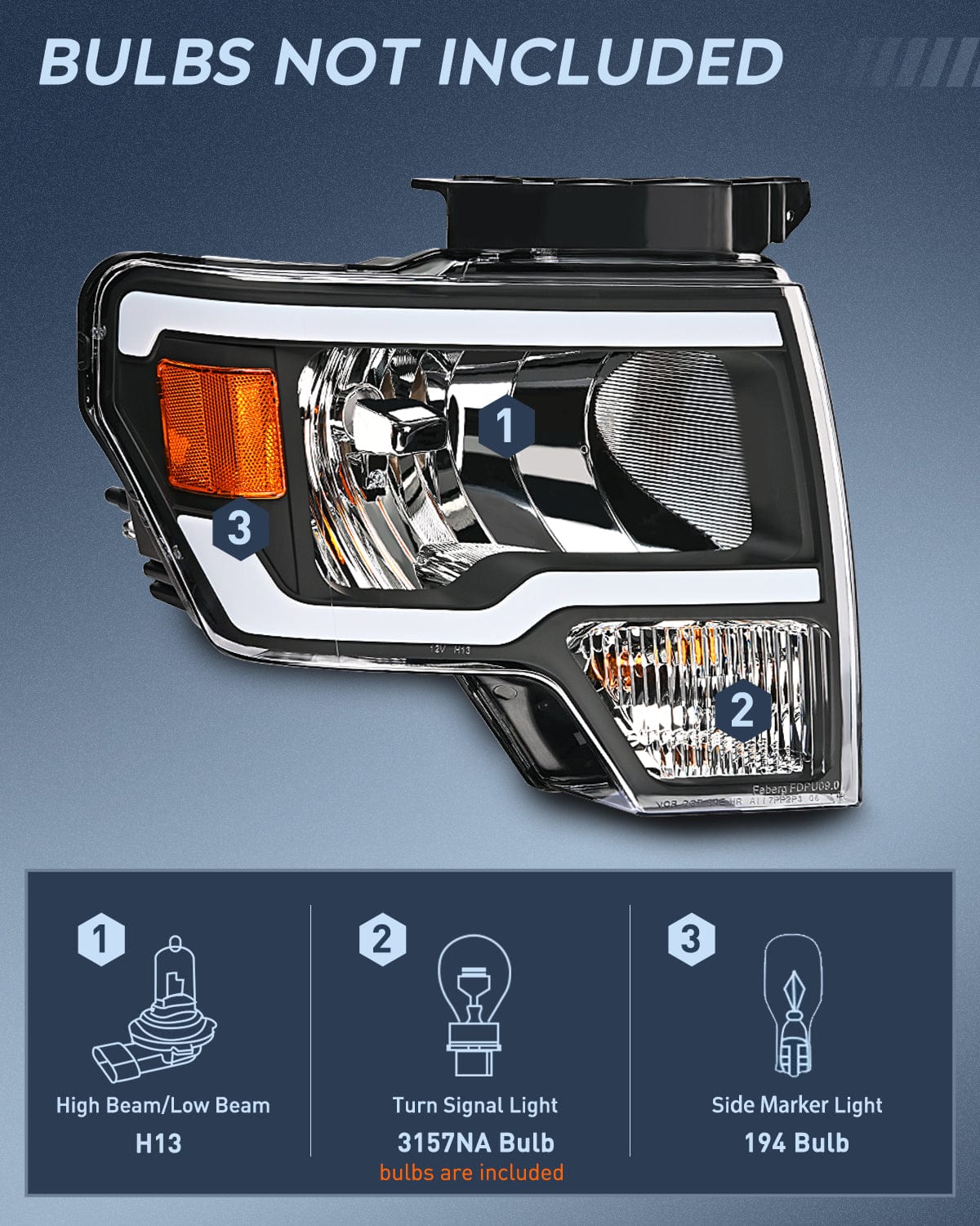 2009-2014 Ford F150 Headlight Assembly - Black Housing, Amber Reflector, Clear Lens - Replacement for Broken/Foggy Headlights - Perfect for Night Driving & Off-Road Use