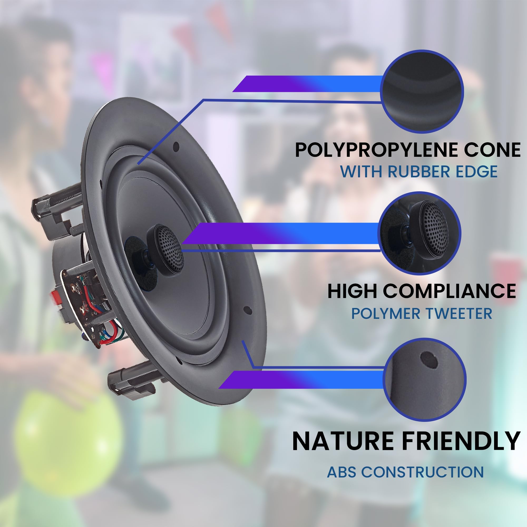 Vaiyer 8-Pack 5.25 Inch 8 Ohm 175W Flush Mount In-Wall In-Ceiling 2-Way Mid Bass Woofer Speakers - Ideal for Home Theater, Office, Kitchen, Living Room, and Multi-Room Audio Systems