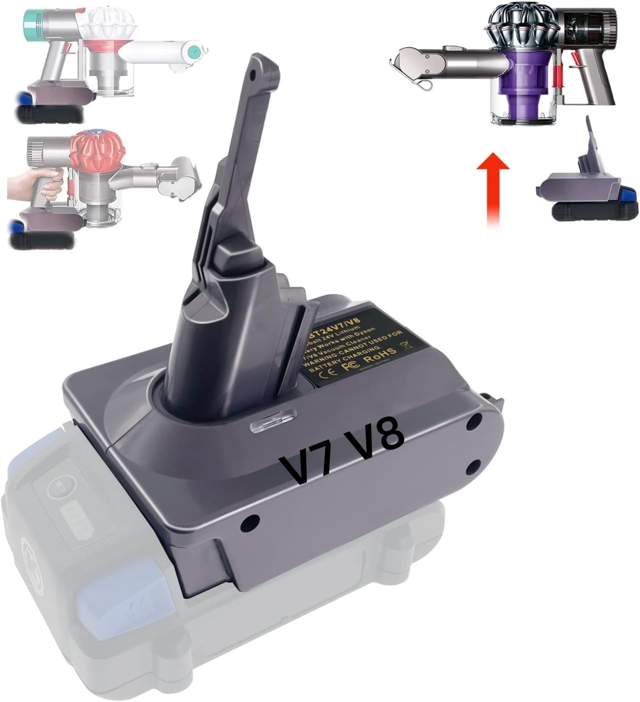 Kobalt 24V to Dyson V7 V8 Vacuum Battery Adapter Converter - Replacement for Dyson V7 V8 Battery - Compatible with Kobalt 24V Tools (Battery Not Included) - Perfect for Home Cleaning, Car Detailing, and Pet Hair Removal