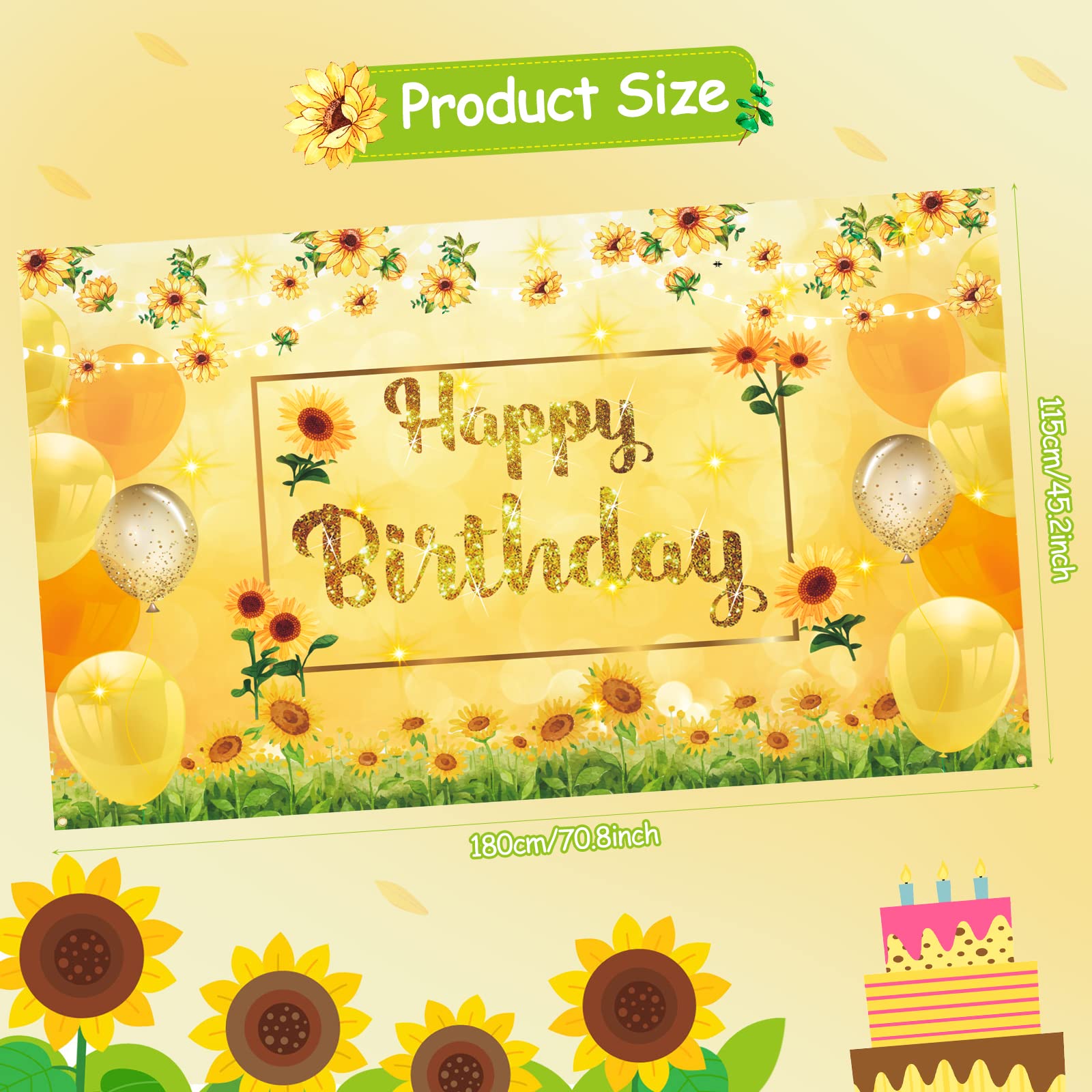 Sunflower Happy Birthday Banner - Large Yellow Sunflower Party Decorations for Birthday, Baby Shower, Wedding Backdrop - Perfect for Women, Men, Boys & Girls Celebrations