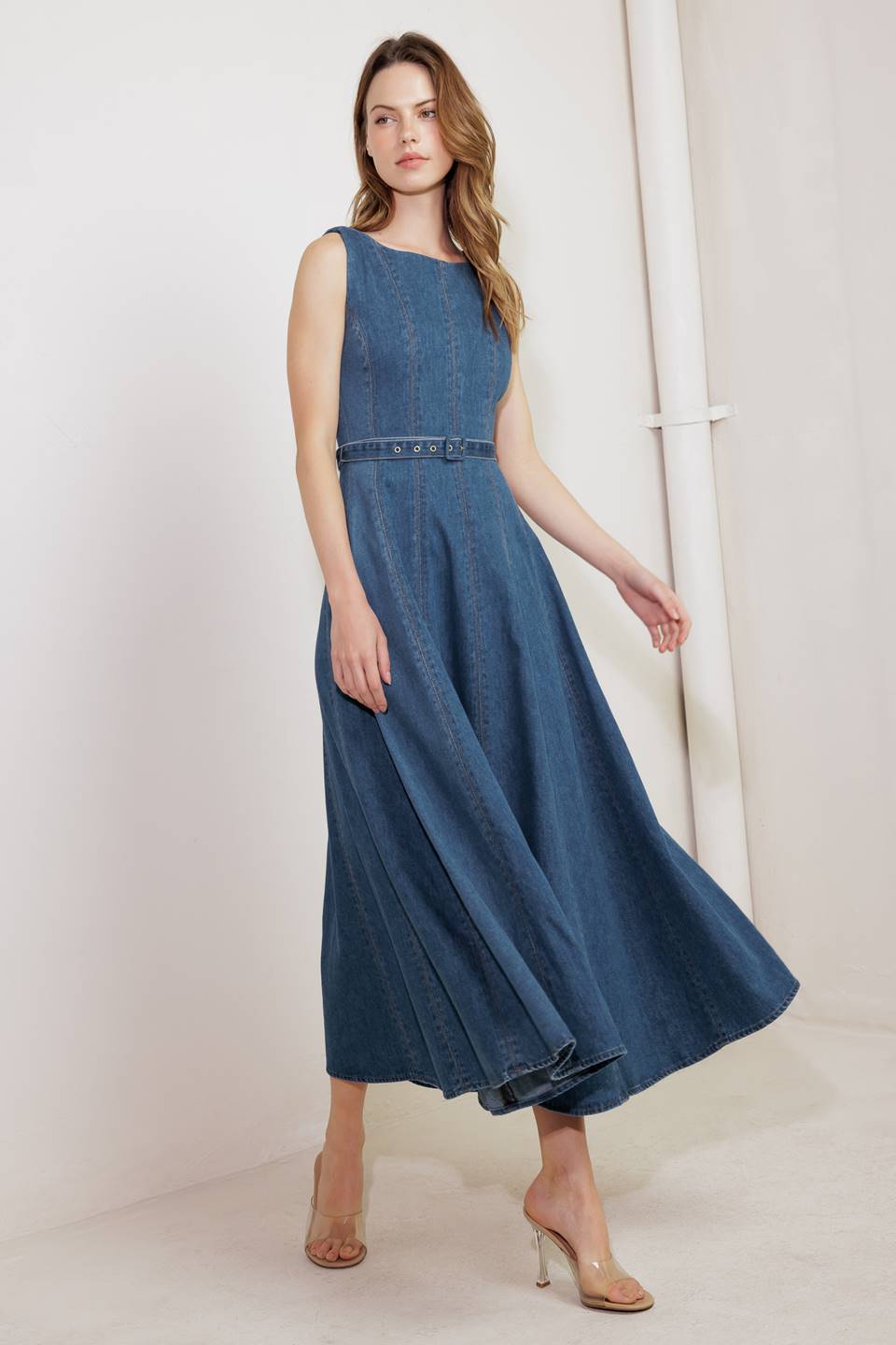 LETTIE Denim Midi Dress for Women - Washed Blue Boat Neck Casual Dress - Perfect for Spring Outfits, Brunch Dates & Weekend Wear