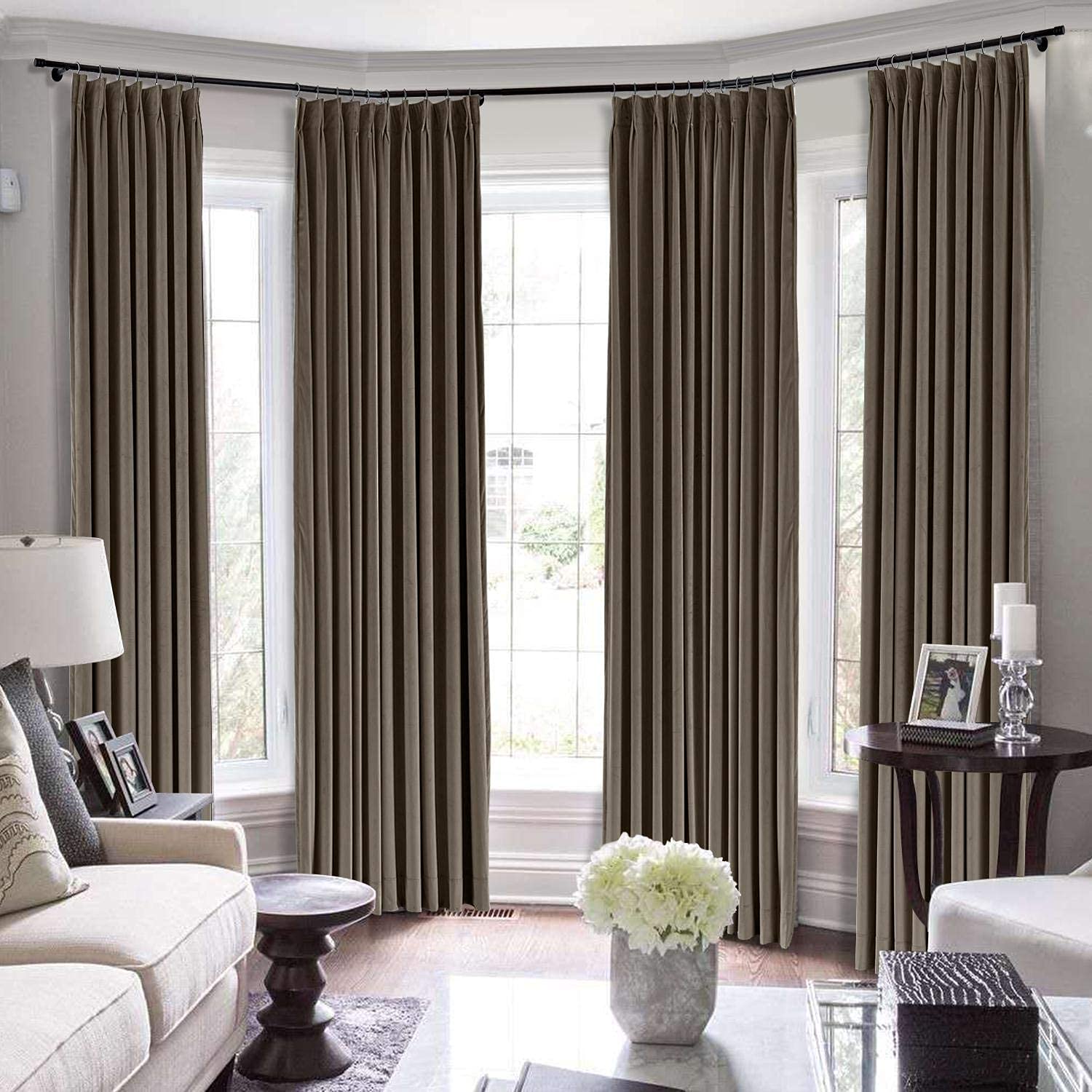 Double Pinch Pleat Extra Long Solid Polyester Curtains - 60