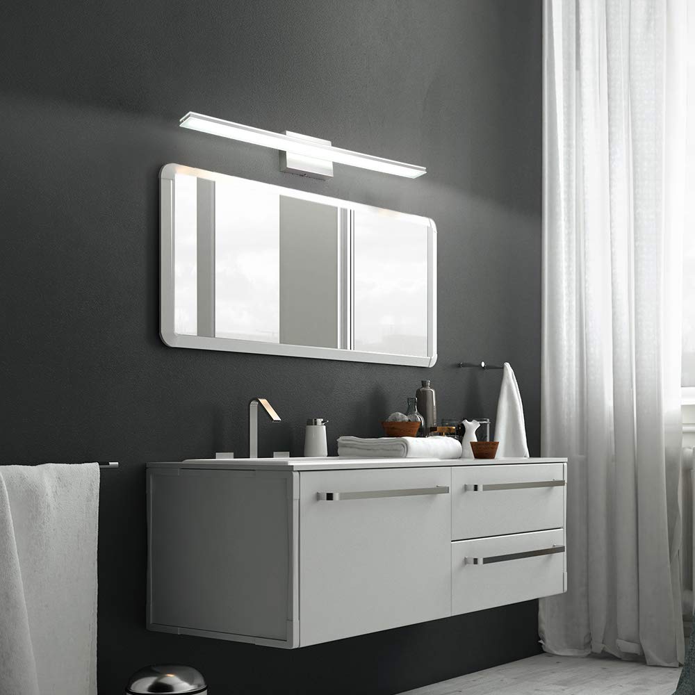 16W Modern LED Vanity Light Bar - Chrome Bathroom Mirror Light Fixture with Acrylic Shade, 6000K Daylight White - Perfect for Bathroom, Bedroom & Living Room Lighting