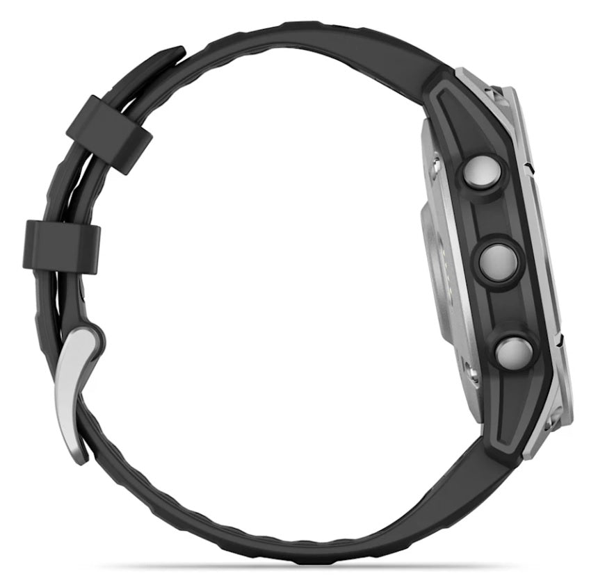 Garmin fenix E GPS Smartwatch 47mm AMOLED Display Stainless Steel Case with Black Silicone Band - Outdoor Sports, Hiking, Running & Fitness Tracking