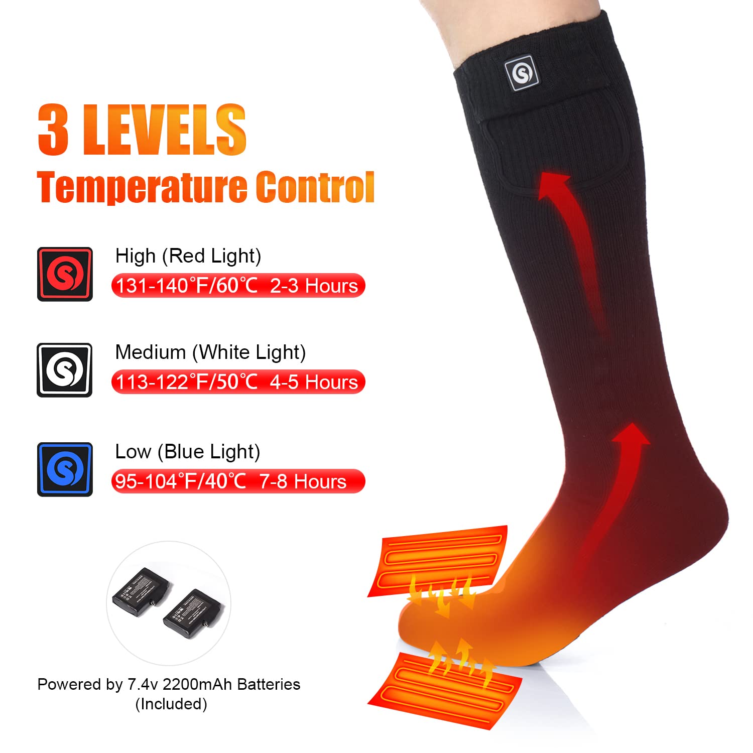 SAVIOR HEAT Rechargeable Electric Heated Socks for Men & Women - Battery Powered Thermal Winter Socks for Skiing, Snowboarding, Hiking, Camping, Hunting & Outdoor Activities - Keep Feet Warm in Extreme Cold Weather