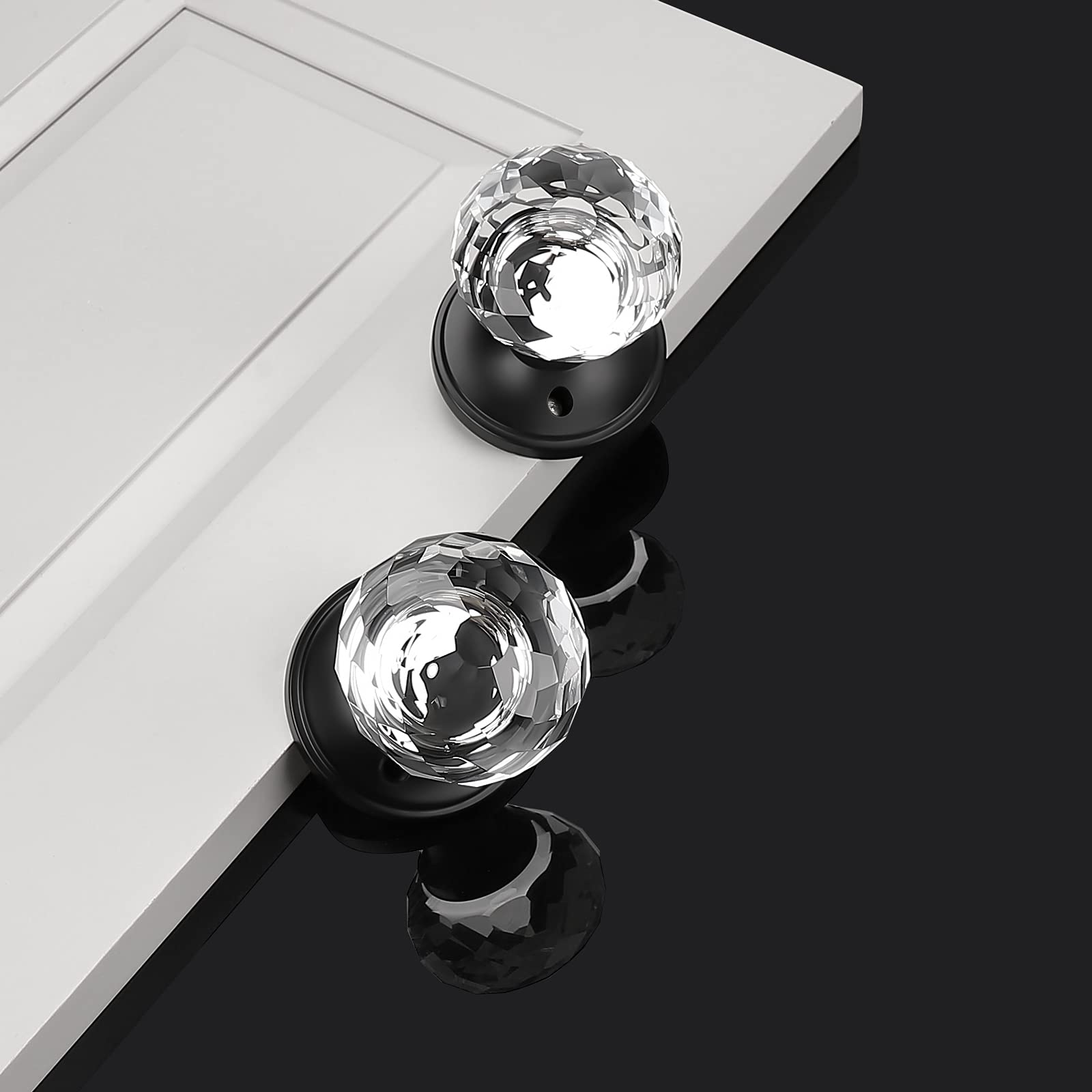 Probrico Black Diamond Crystal Privacy Door Knobs - Heavy Duty Round Faceted Glass Door Handles (6 Pack) for Bedroom, Bathroom & Closet - Keyless Entry, Modern Home Decor & Interior Upgrade