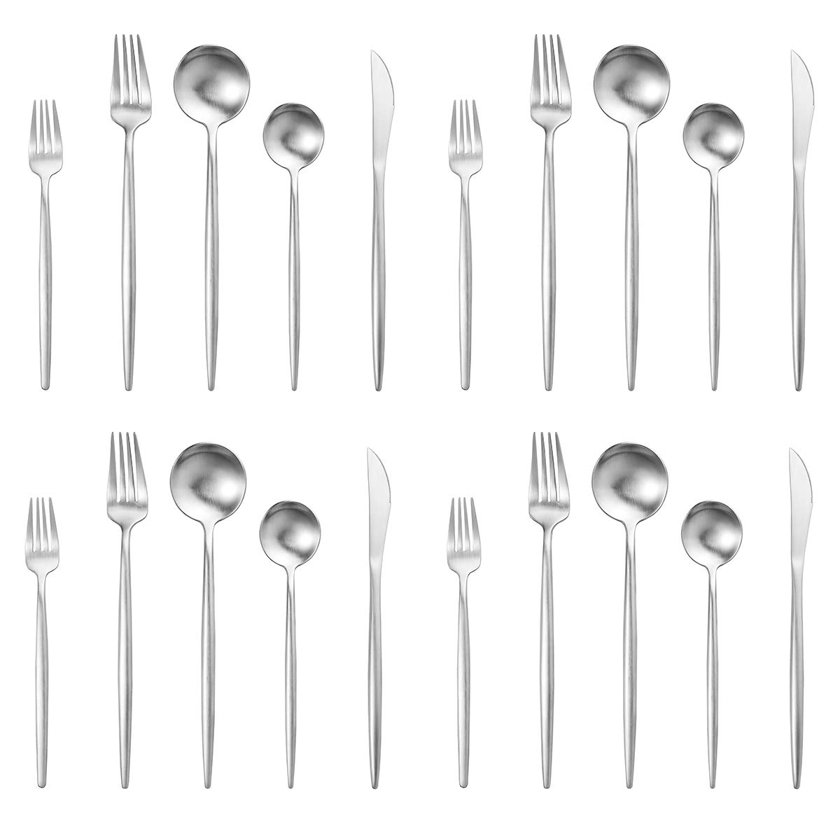 Artthome 20-Piece 18/10 Stainless Steel Flatware Set - Knife, Fork & Spoon Cutlery in Silver Matte Finish - Elegant Dinnerware for Restaurants, Weddings & Home Dining