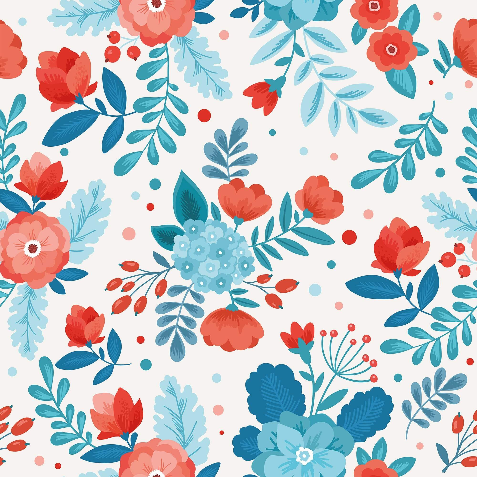 Blue and Orange Floral Peel and Stick Removable Wallpaper 9824 - Self-Adhesive Wall Decor for Bedroom, Living Room, Nursery & Office