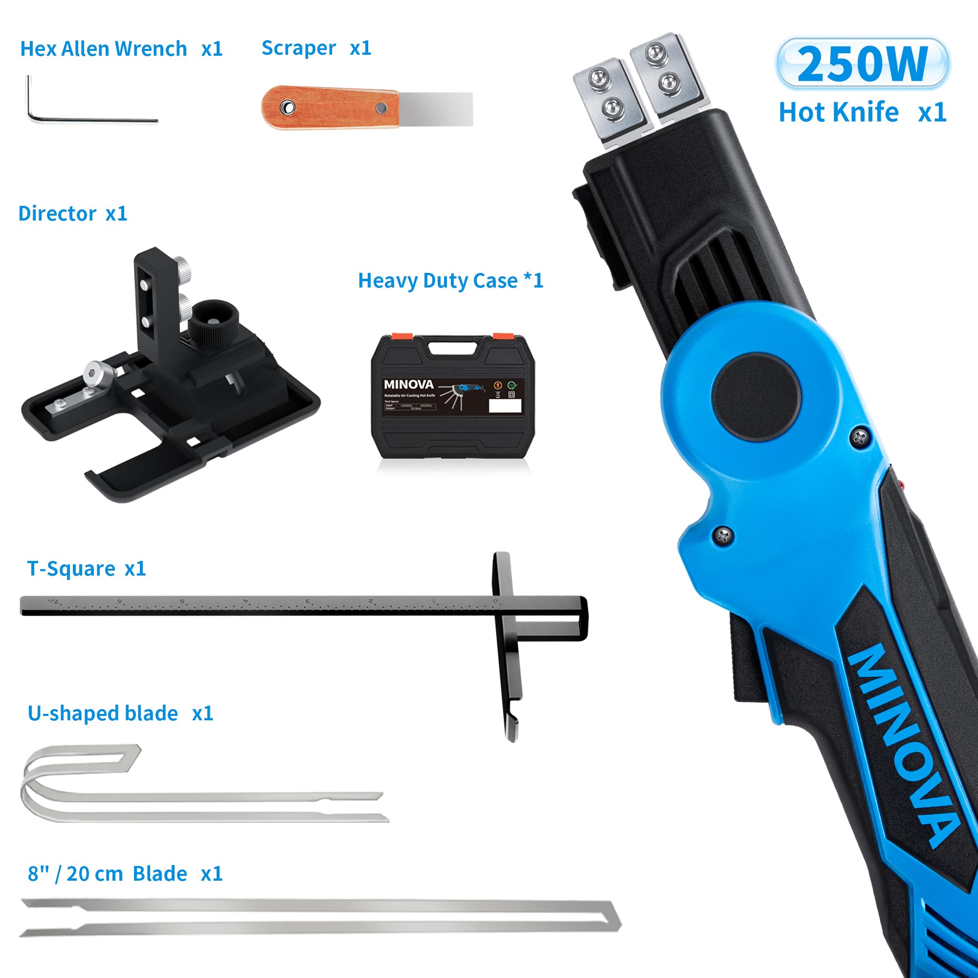250W AC Rotatable Electric Hot Knife Foam Cutter - Professional Styrofoam Cutting Tool Kit with Air Cooling System & Heavy-Duty Case - Perfect for DIY Crafts, Model Building, Packaging, and Foam Fabrication