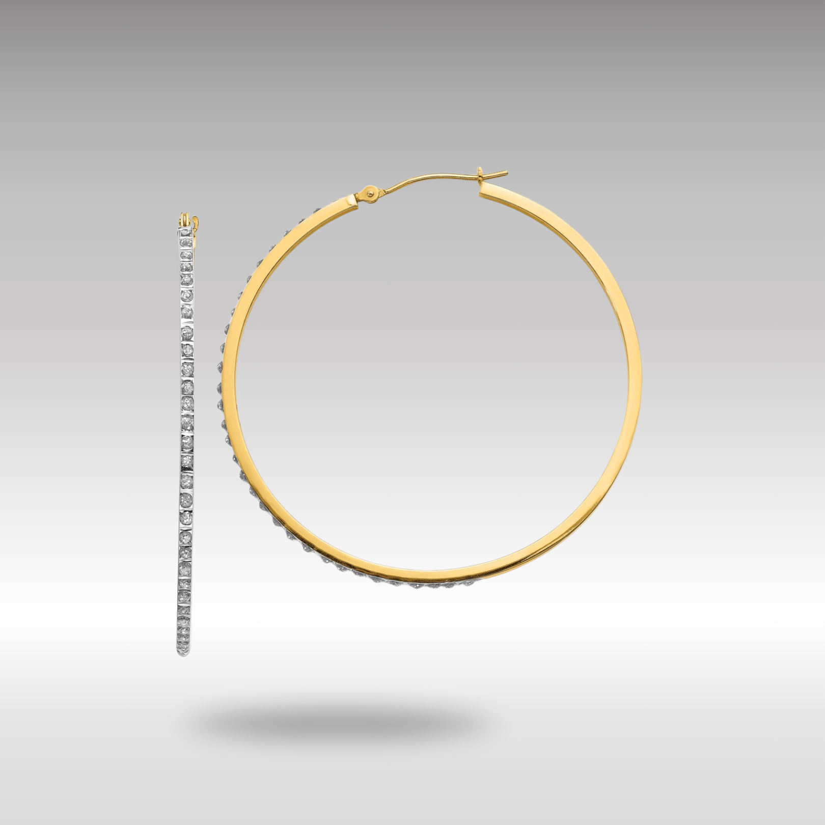 14K Gold Diamond Hinged Hoop Earrings for Women - Large Round Sparkling Studs | Elegant Party, Wedding & Evening Wear Jewelry DF122