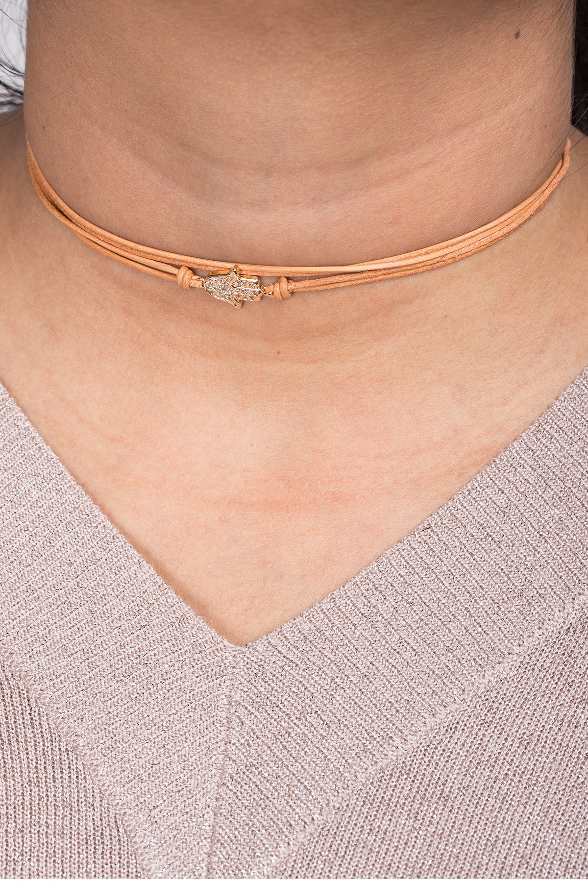 Hamsa Pendant Wrap Choker Necklace - Hand of Fatima Jewelry for Women, Boho Style Adjustable Choker - Perfect for Yoga, Meditation & Festival Fashion