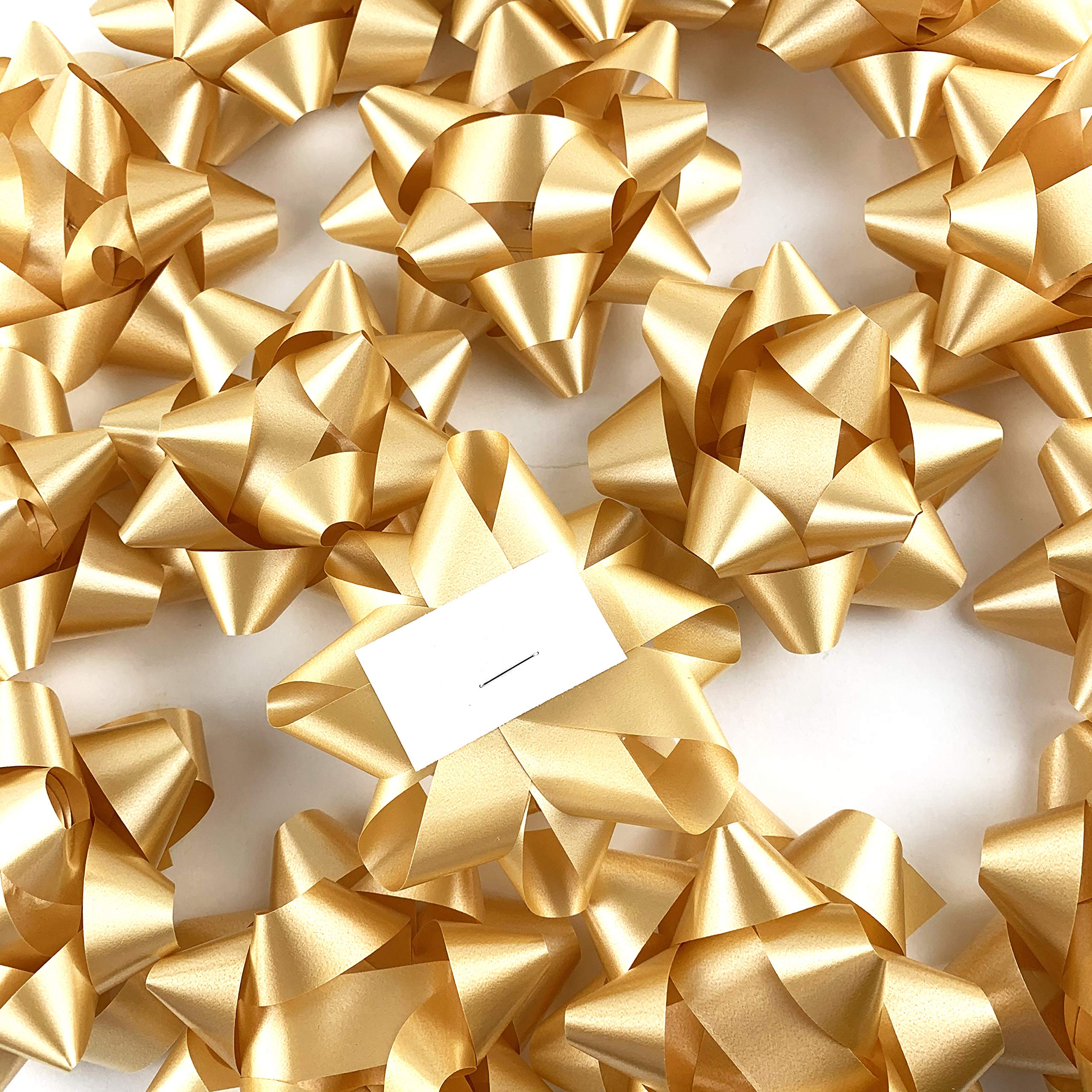 Premium Gold Confetti Star Gift Bows - 3.75 Inch Christmas Present Wrapping Decorations (15 Pack) - Perfect for Holiday Gifts, Party Favors, Wedding Decor & DIY Craft Projects