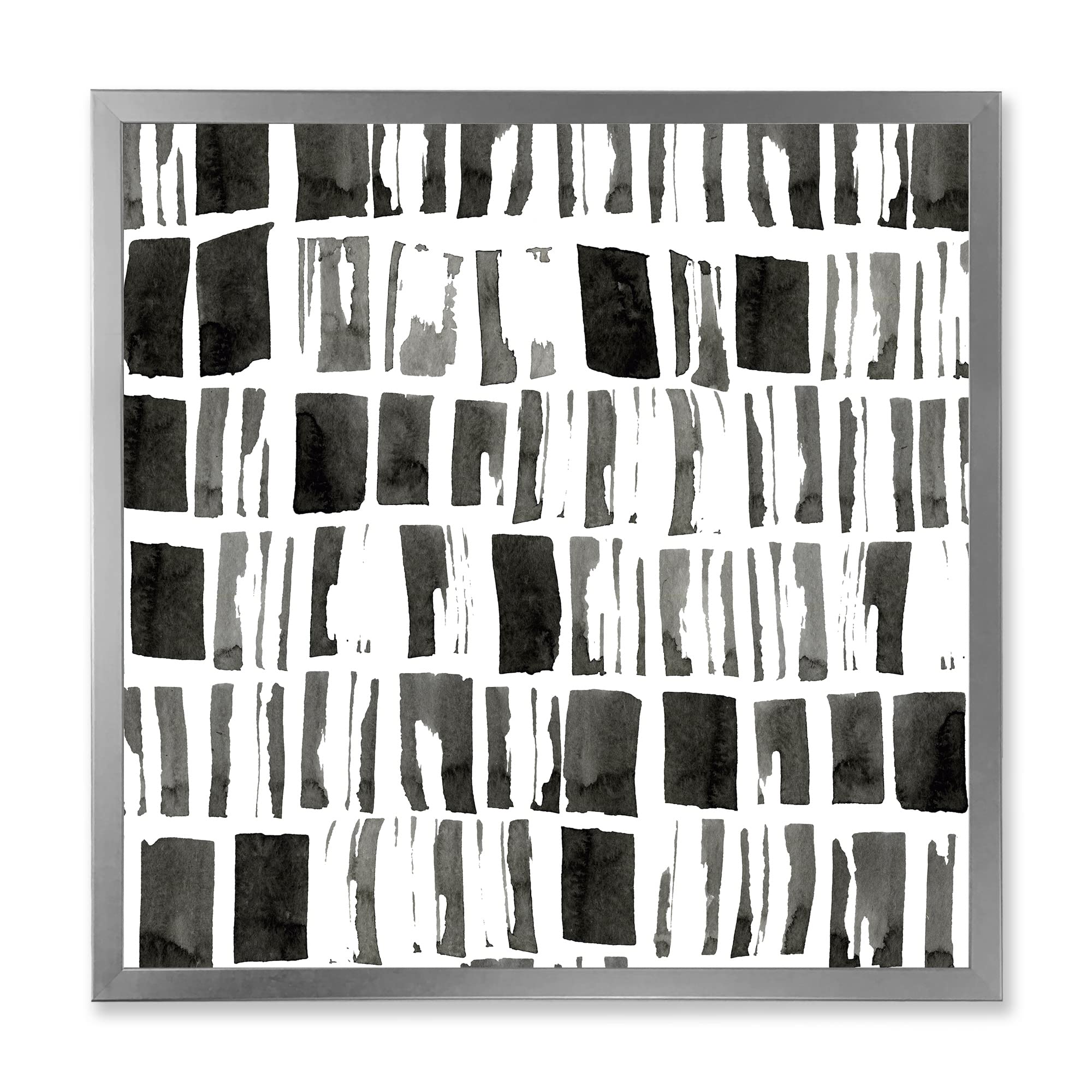 DesignQ Abstract Monochrome Bricks Modern Framed Wall Art - Contemporary Home Decor for Living Room, Bedroom & Office