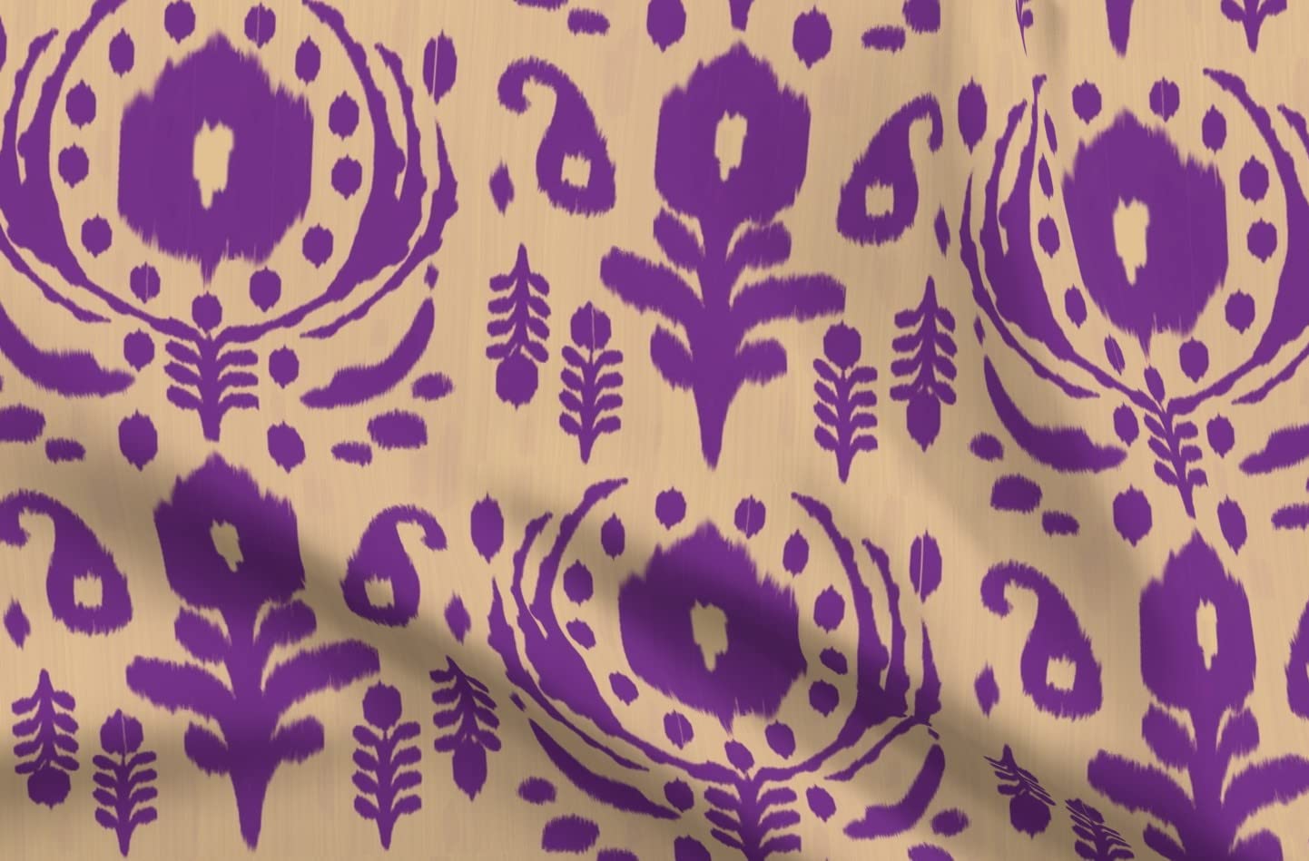 Floral Ikat Purple Tan Bohemian Printed Minky Fabric Fat Quarter - Soft Plush Material for Sewing Baby Blankets, Quilt Backing & DIY Plush Toys - Perfect for Nursery Decor, Craft Projects & Home Textiles