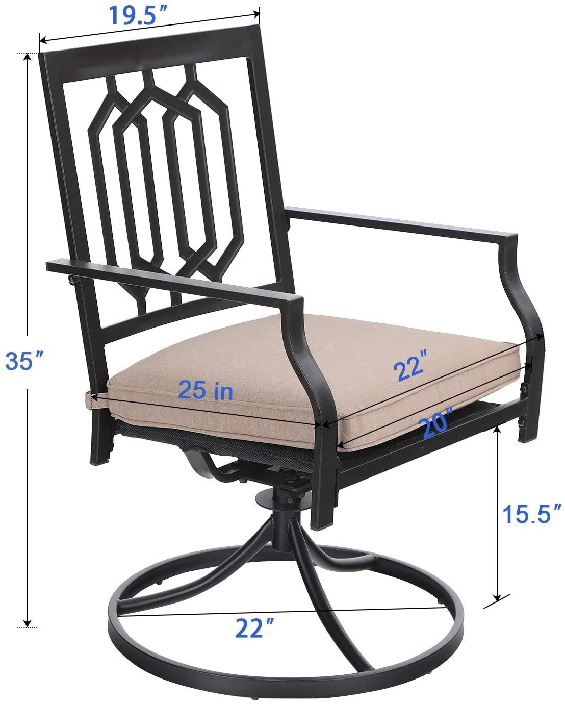 PHI VILLA 6-Piece Outdoor Swivel Rocking Chair Set - Patio Dining Chairs with Cushions, Metal Garden Furniture for Backyard, Bistro, Poolside - Black (Perfect for Outdoor Entertaining & Relaxation)