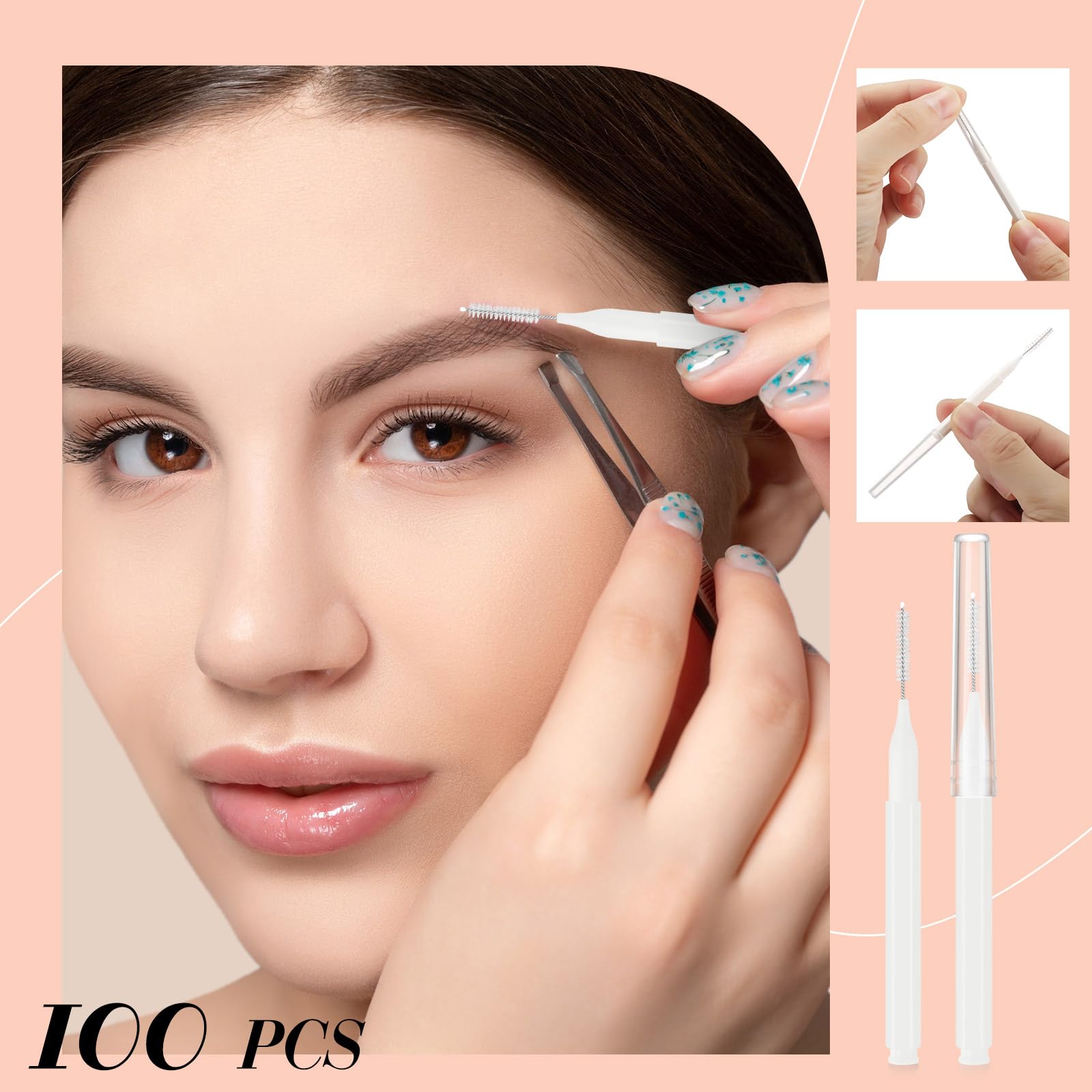 100 Pieces Micro Eyebrow Brushes with Caps - Professional Brow Lamination Brushes, Eyelash Brushes & Multifunctional Micro Lash Combs for Eyebrow & Eyelash Extensions (White) - Perfect for Salon, Home Use & Professional Makeup Artists