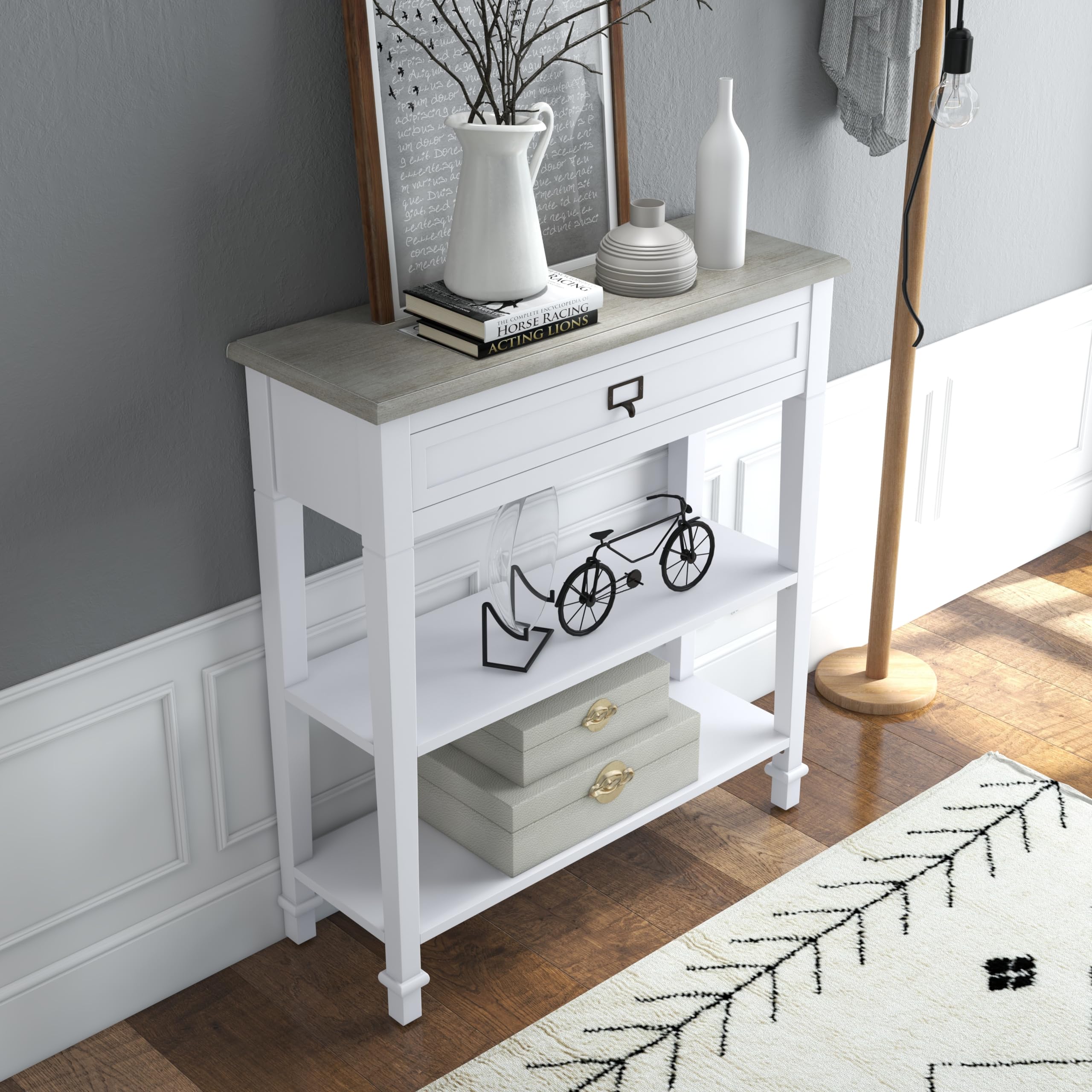 Kinsuite Narrow Console Table - Modern Entryway Hallway Table with Storage, White | Accent Sofa Table for Living Room, Bedroom & Small Spaces | Perfect for Home Décor, Apartment Entry & Compact Areas