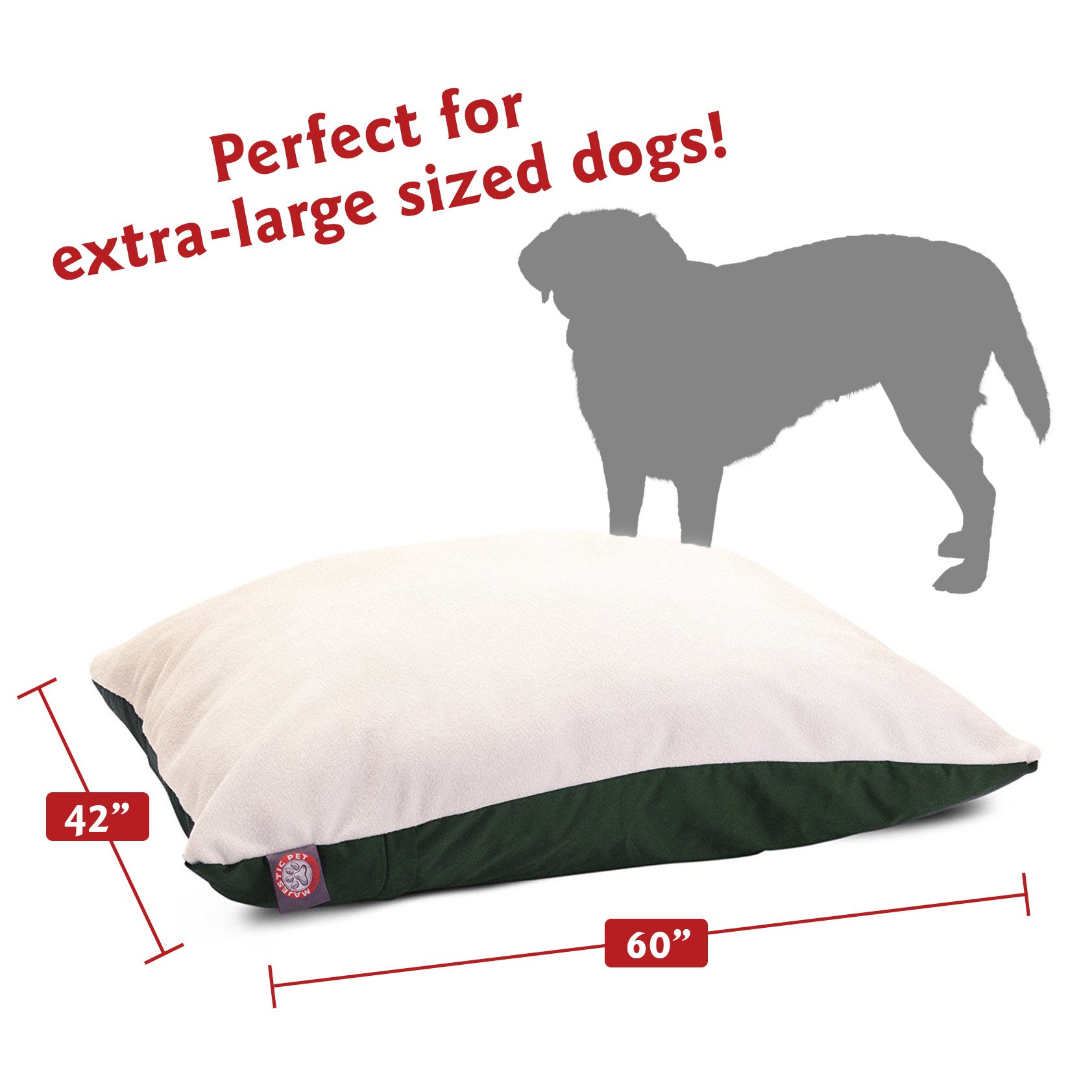 Majestic Pet X-Large Washable Dog Bed with Removable Cover - 42x60 Inch Orthopedic Crate Bed for Large Breed Dogs - Green Plush Kennel Sleeping Pad for Home, Office & Travel Use