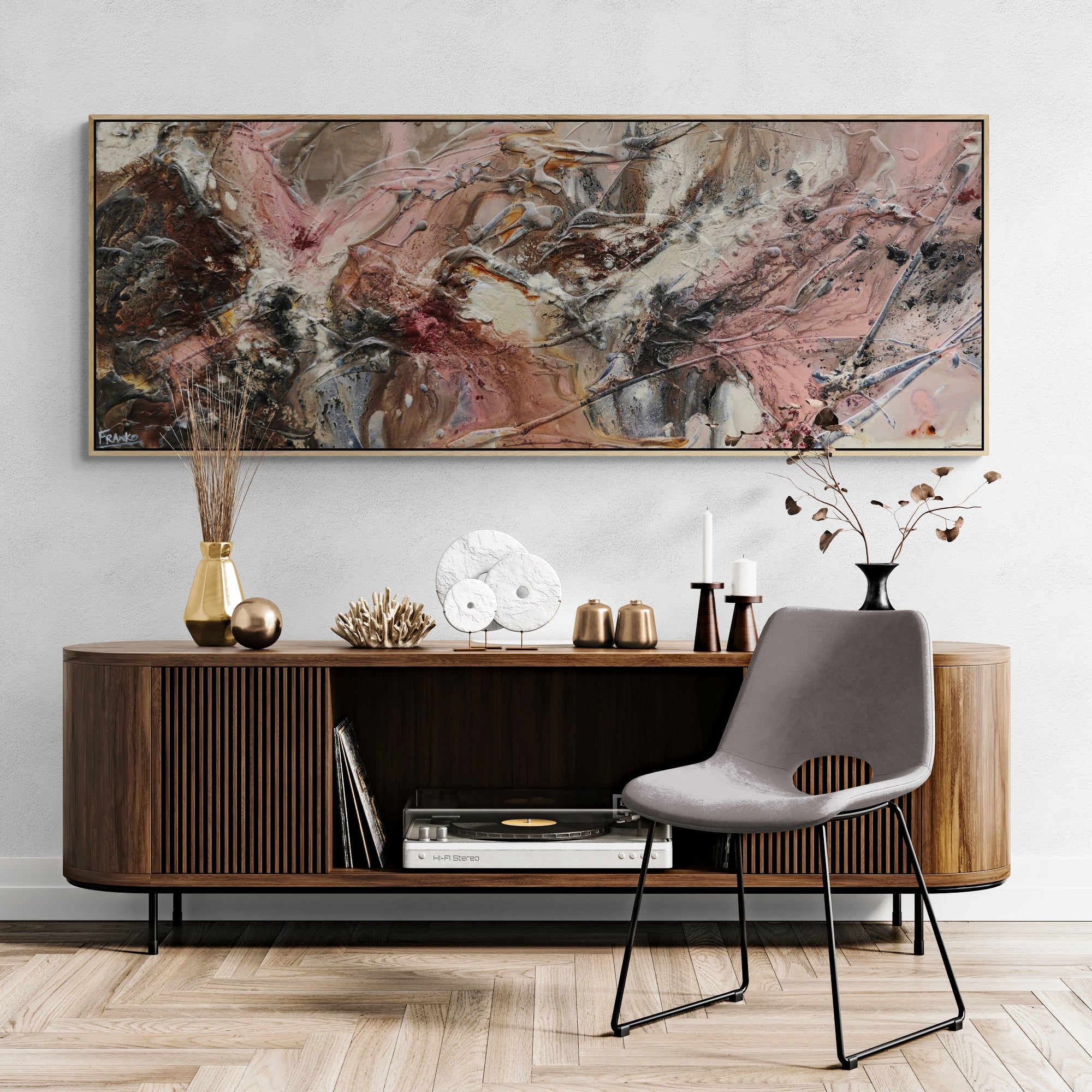 160cm x 60cm Grey Musk Rust Textured Abstract Canvas Painting - Modern Wall Art for Living Room, Bedroom & Office Decor