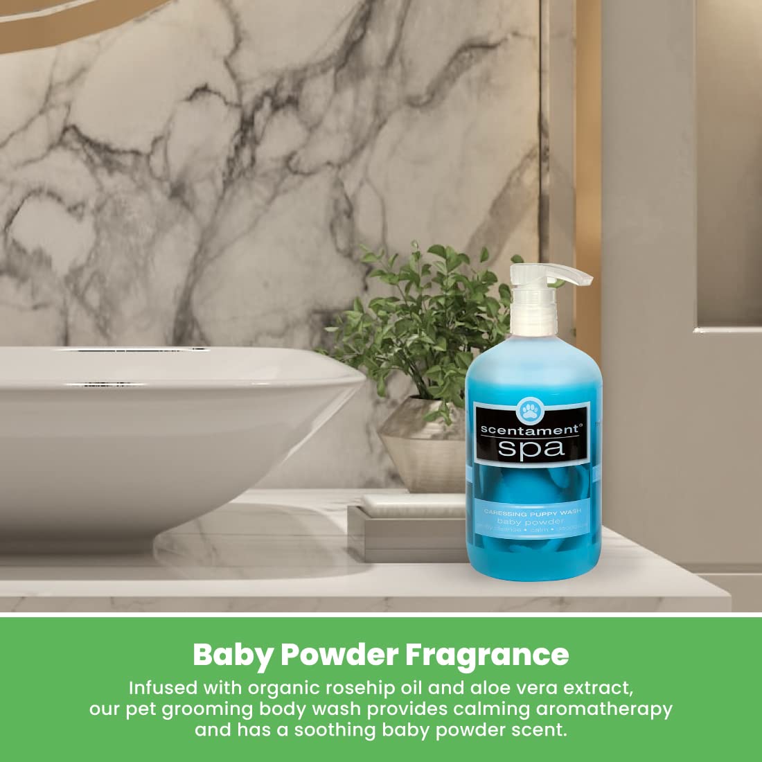 Best Shot Scentament Spa Caressing Puppy Wash - Baby Powder Scent, 16 oz | Gentle Dog Shampoo for Puppies & Sensitive Skin | Perfect for Bath Time & Grooming