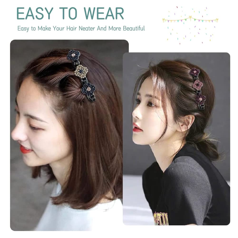 Sparkling Crystal Rhinestone Hair Clips for Women - Double Layer Braided No-Slip Sectioning Clips (4PCS) - Perfect for Weddings, Parties & Everyday Hairstyling