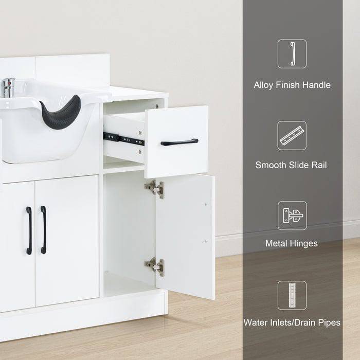 Alexander 3-in-1 Salon Shampoo Station - Professional Styling Station with Shampoo Bowl & Storage Cabinet for Hair Salons & Home Use