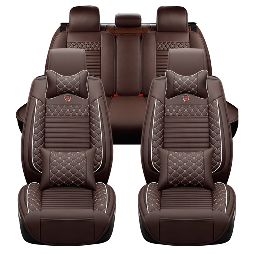 Premium Genuine Leather Car Seat Covers for Hyundai Palisade - Waterproof, Scratch-Resistant, Non-Slip Seat Protectors with Airbag Compatibility (Full Set, Coffee Brown) - Perfect for Family Road Trips, Daily Commutes & Luxury Vehicle Protection