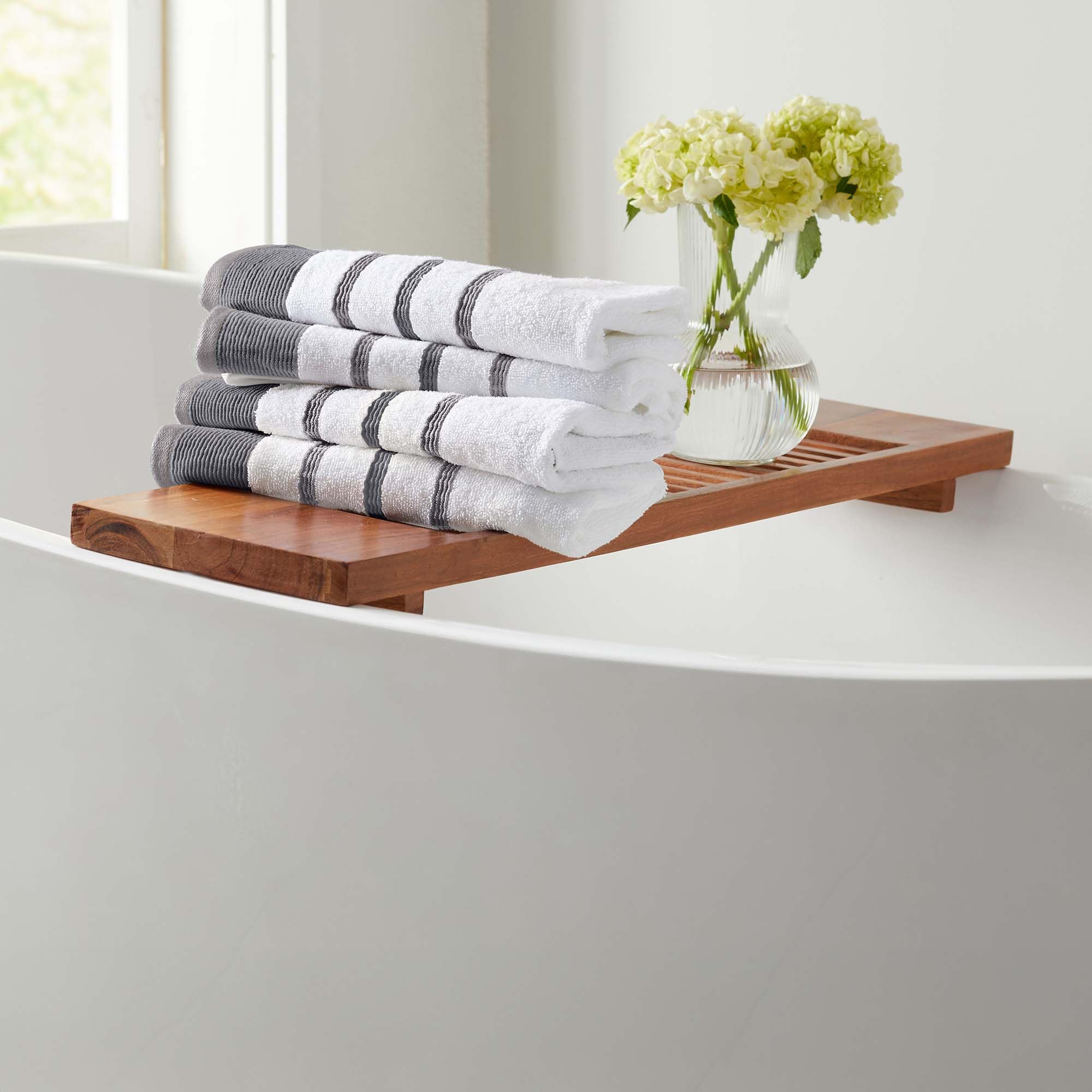 Premium 4-Pack Combed Cotton Hand Towels - 26x16 Inches, Ultra-Soft & Durable Bathroom Towels for Home Decor (Dark Grey/Light Grey) - Perfect for Guest Bathrooms, Powder Rooms & Spa-Style Luxury