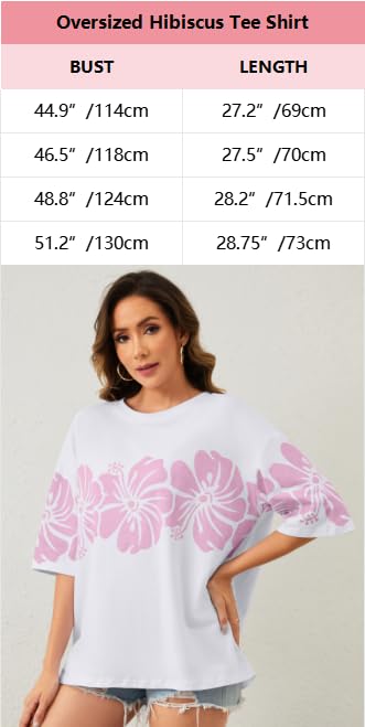 Oversized Hibiscus Floral Graphic T-Shirt for Women - Soft Cotton Crewneck Tee with Hawaiian Flower Design | Perfect for Casual Wear, Beach Outfits & Summer Fashion