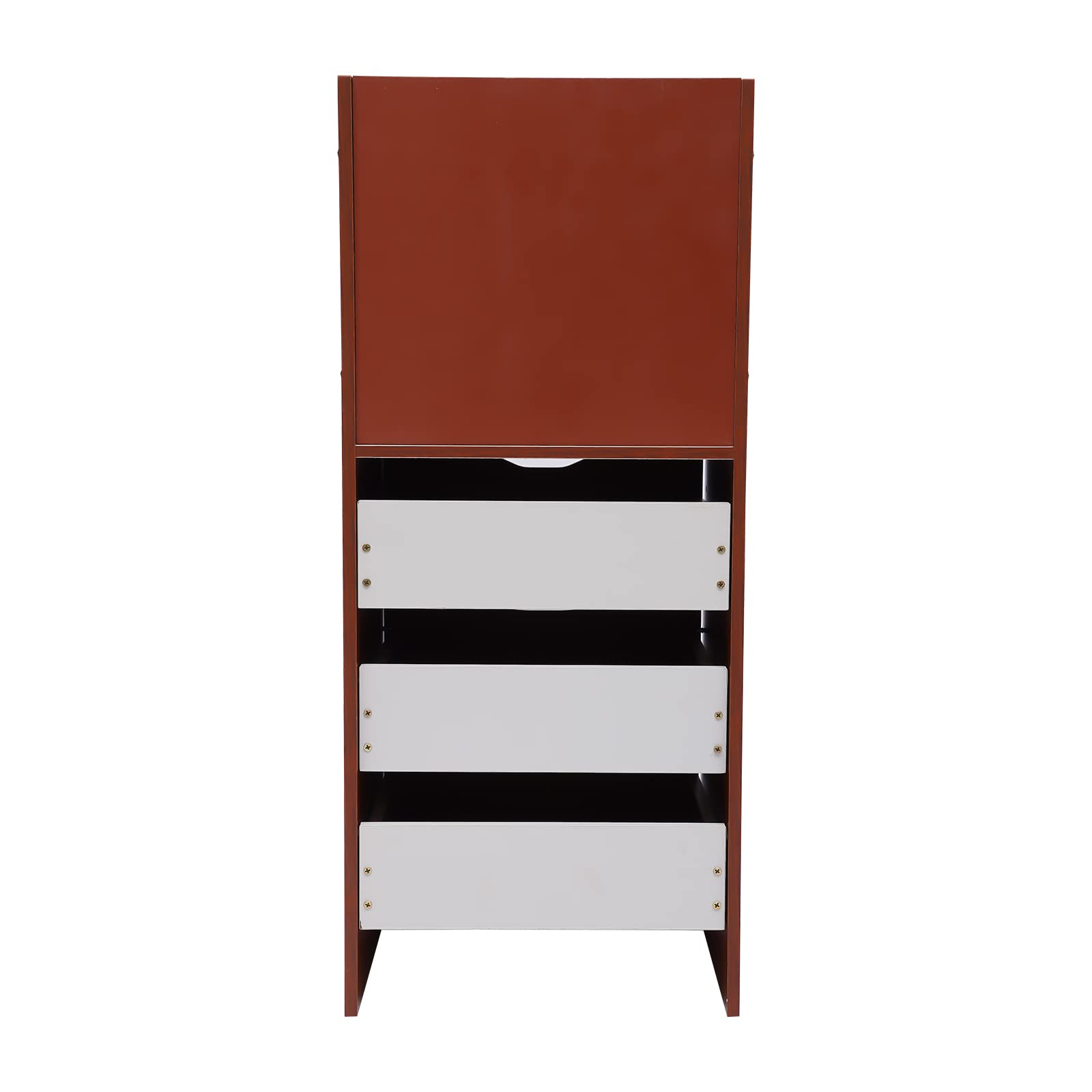 Eapmic 3-Drawer Dresser with Top Cabinet & Open Shelf - Nightstand, Bedside Table, Chest of Drawers for Bedroom, Living Room, Home Office - White & Dark Brown - Wide Storage Space for Clothes, Books & Decor