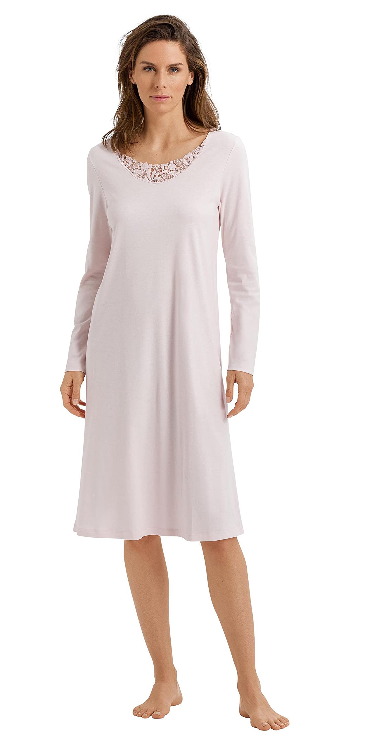 HANRO Women's Hope Long Sleeve Nightgown 76923 - Soft Cotton Sleepwear for Comfortable Nights, Perfect for Relaxing at Home or Overnight Travel
