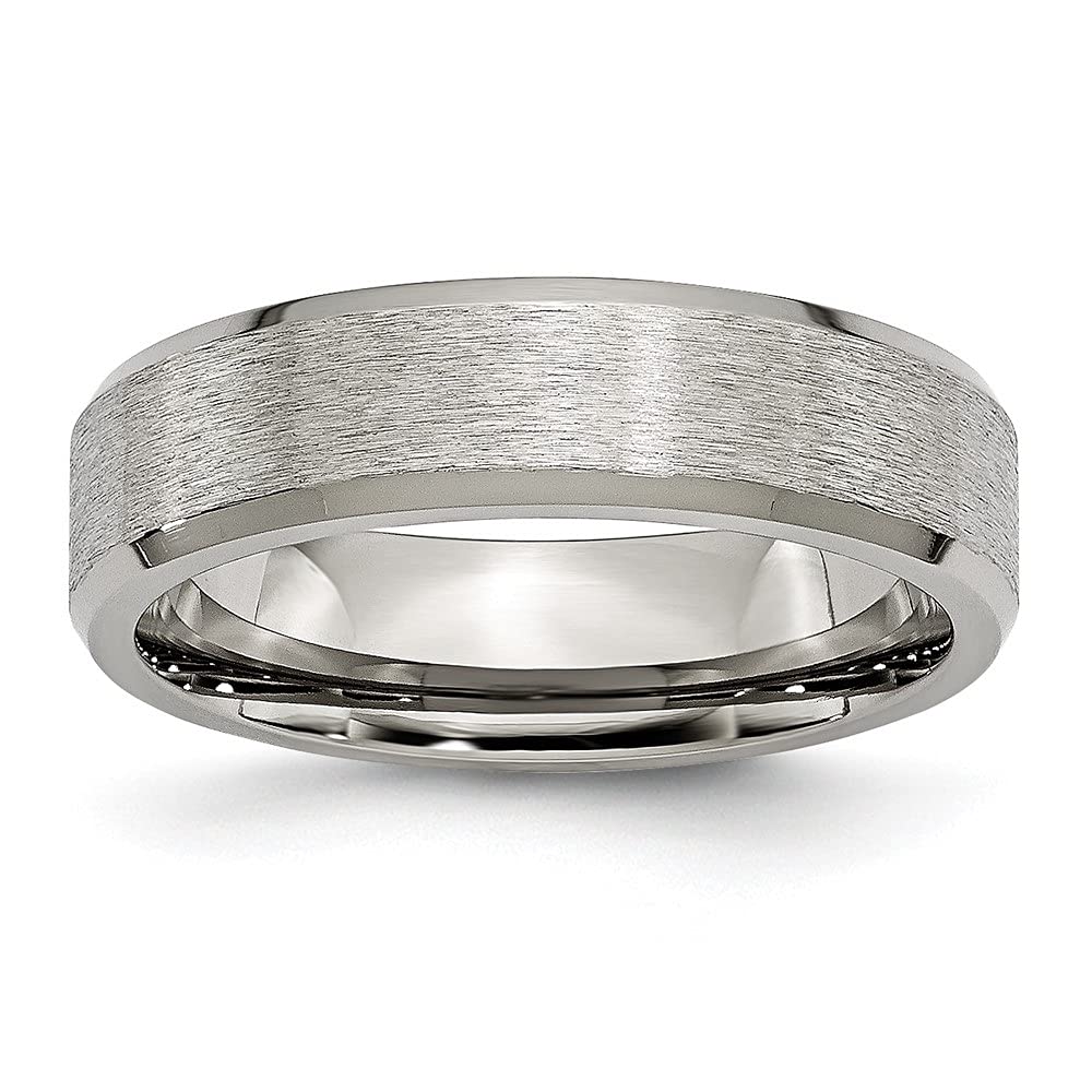 Titanium Beveled Edge 6mm Wedding Band Ring for Men - Brushed Finish with Stone Accent | Durable & Comfortable for Everyday Wear, Anniversary Gifts & Special Occasions