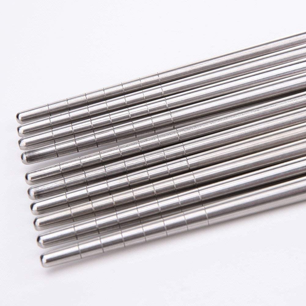 5 Pairs Reusable Stainless Steel Chopsticks - Classic Metal Chopsticks Set | Dishwasher Safe, Non-Slip & Lightweight | Perfect for Asian Cuisine, Sushi, Ramen & Home Dining