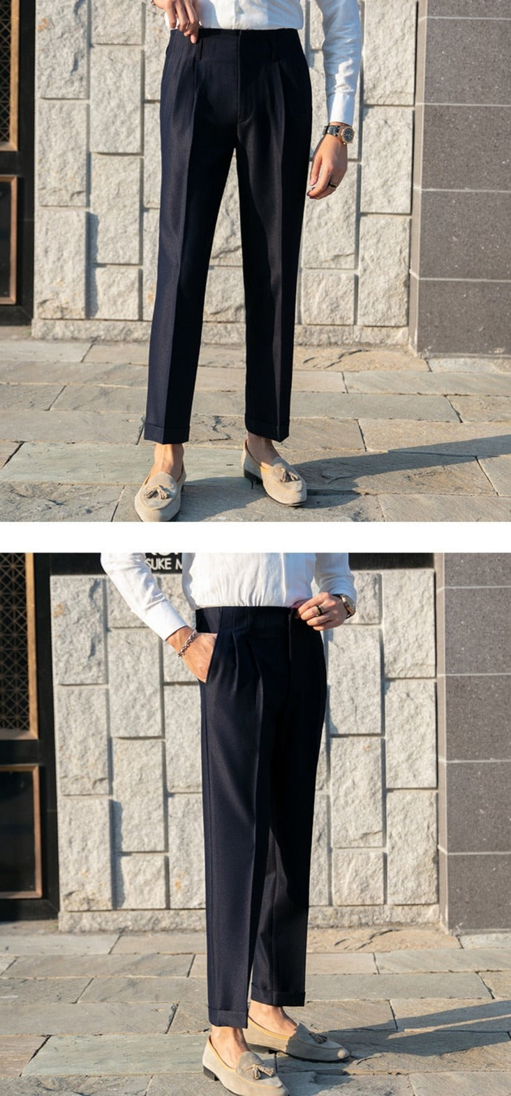 Premium British Gentleman Trousers - Classic Formal Dress Pants for Business & Office Wear - Elegant Men's Wool Blend Suit Pants for Weddings & Special Occasions