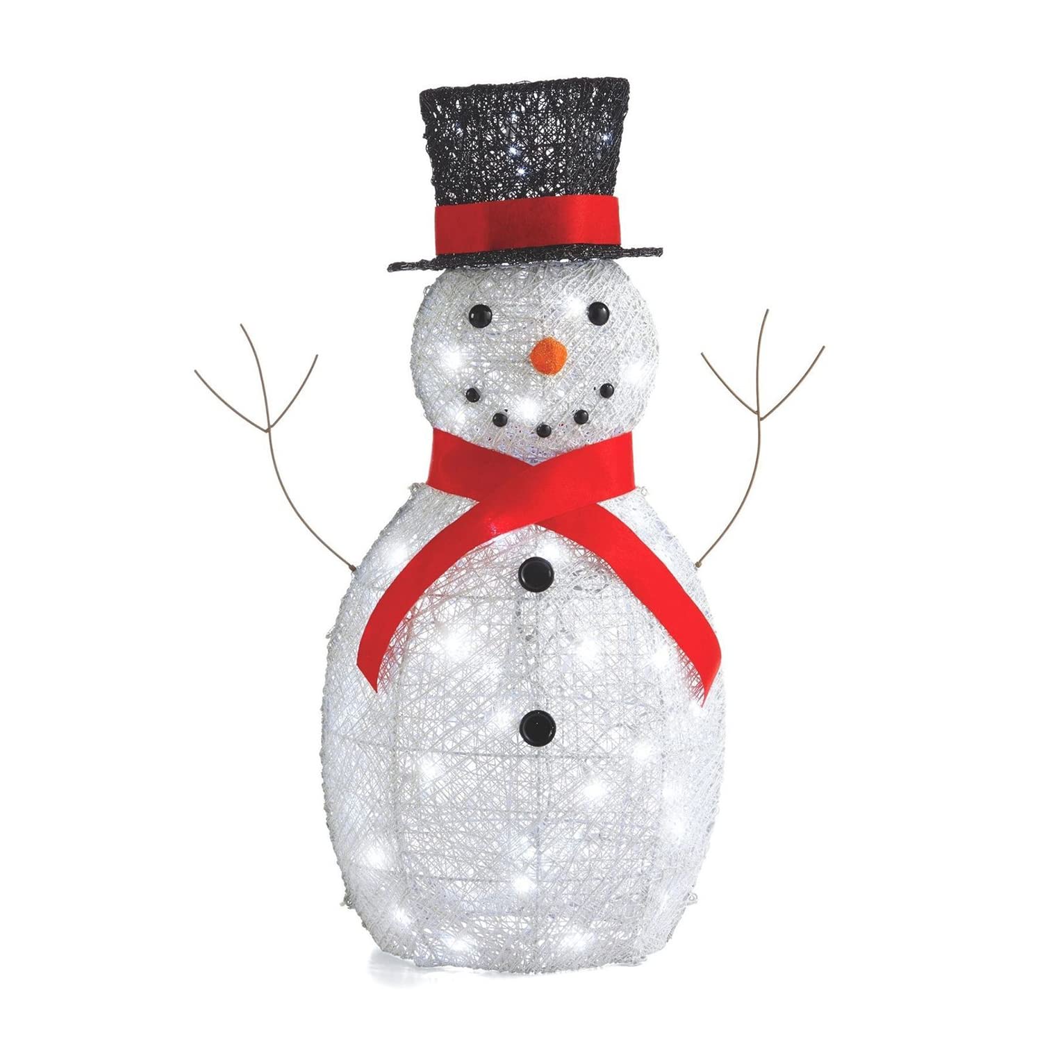 Pre-Lit Metal Snowman Christmas Decoration with LED Lights & Top Hat - Outdoor Holiday Lawn Ornament with Red Scarf - Perfect for Front Yard Decor, Winter Festivals & Christmas Light Displays