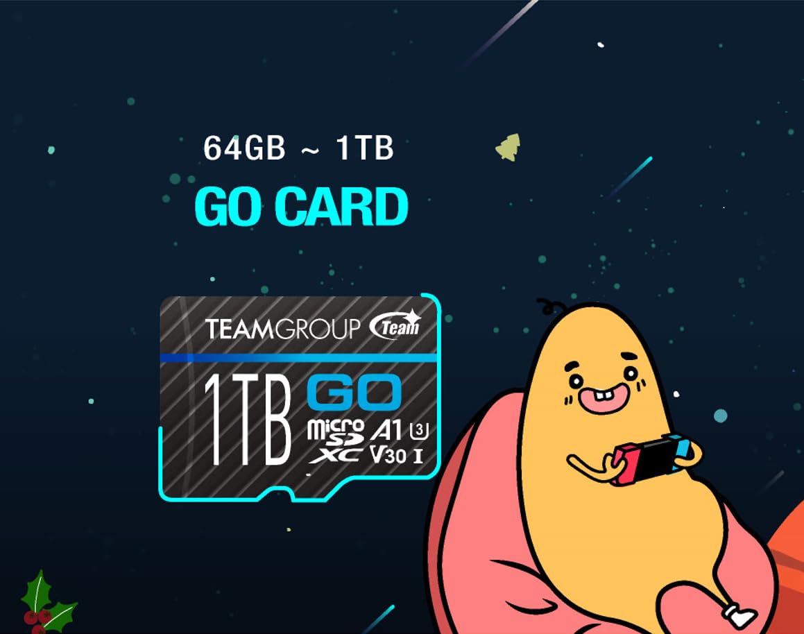 1TB Micro SDXC UHS-I U3 V30 Memory Card - High Speed 4K Video Recording for GoPro, Drone, Action Camera, Nintendo Switch - Waterproof, Shockproof for Outdoor Sports & Adventure Photography - Includes SD Adapter (TEAMGROUP GO Card TGUSDX1TU303)