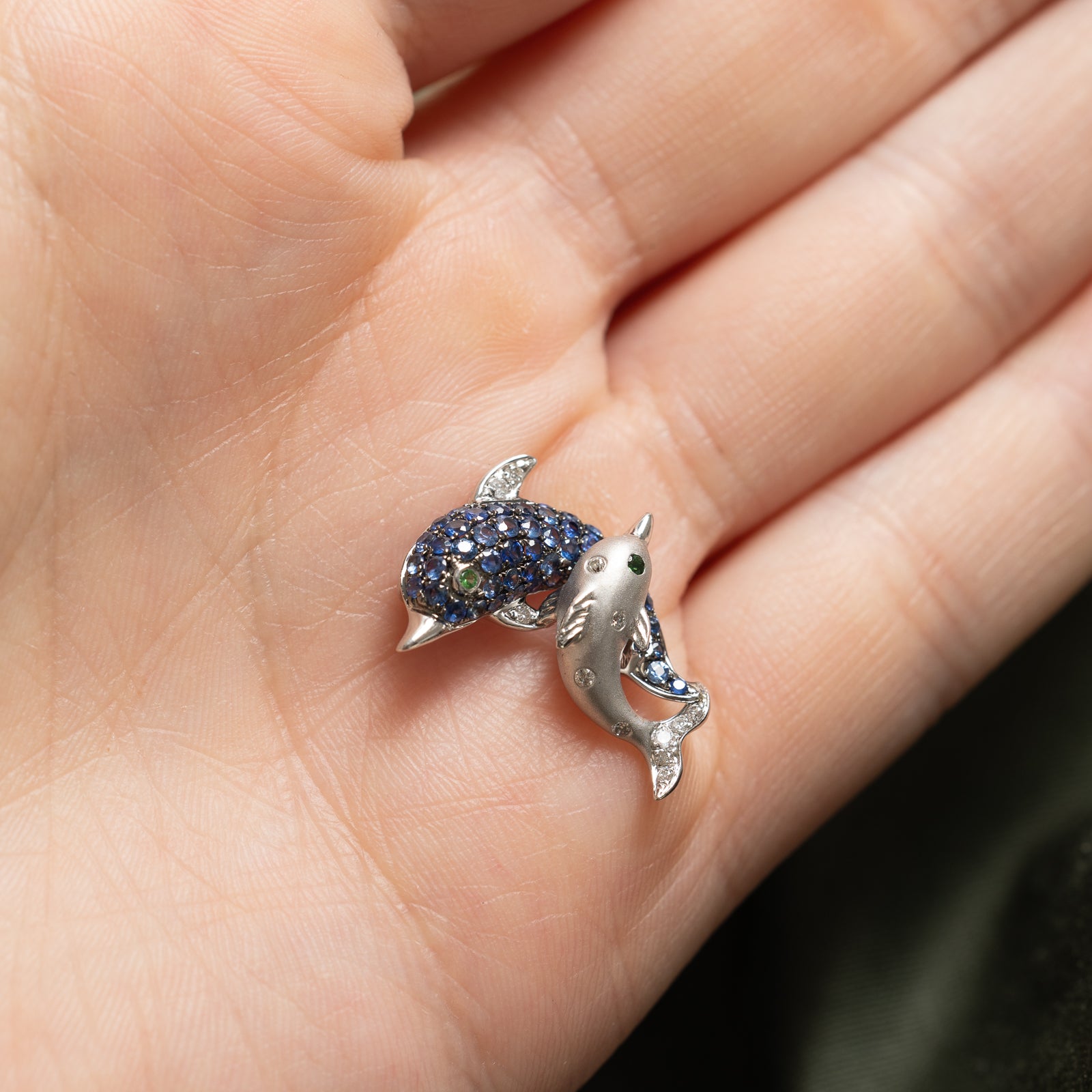 Multi Gemstone Dolphin Pendant Necklace - 0.60ctw Natural Gemstones, 0.05ctw Diamonds, 0.002ctw Sparkling Stones - Perfect for Beach Parties, Summer Fashion & Gift Giving