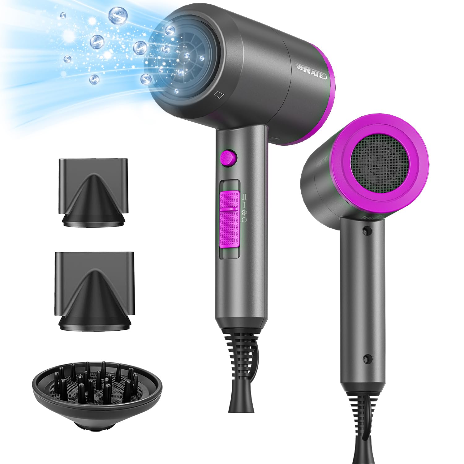 SHRATE Lightweight Ionic Hair Dryer with Diffuser - 1800W Fast Drying Blow Dryer - Professional Low Noise Travel Hair Dryer for Women & Men - Perfect for Home Use, Salon Styling, and Gifts