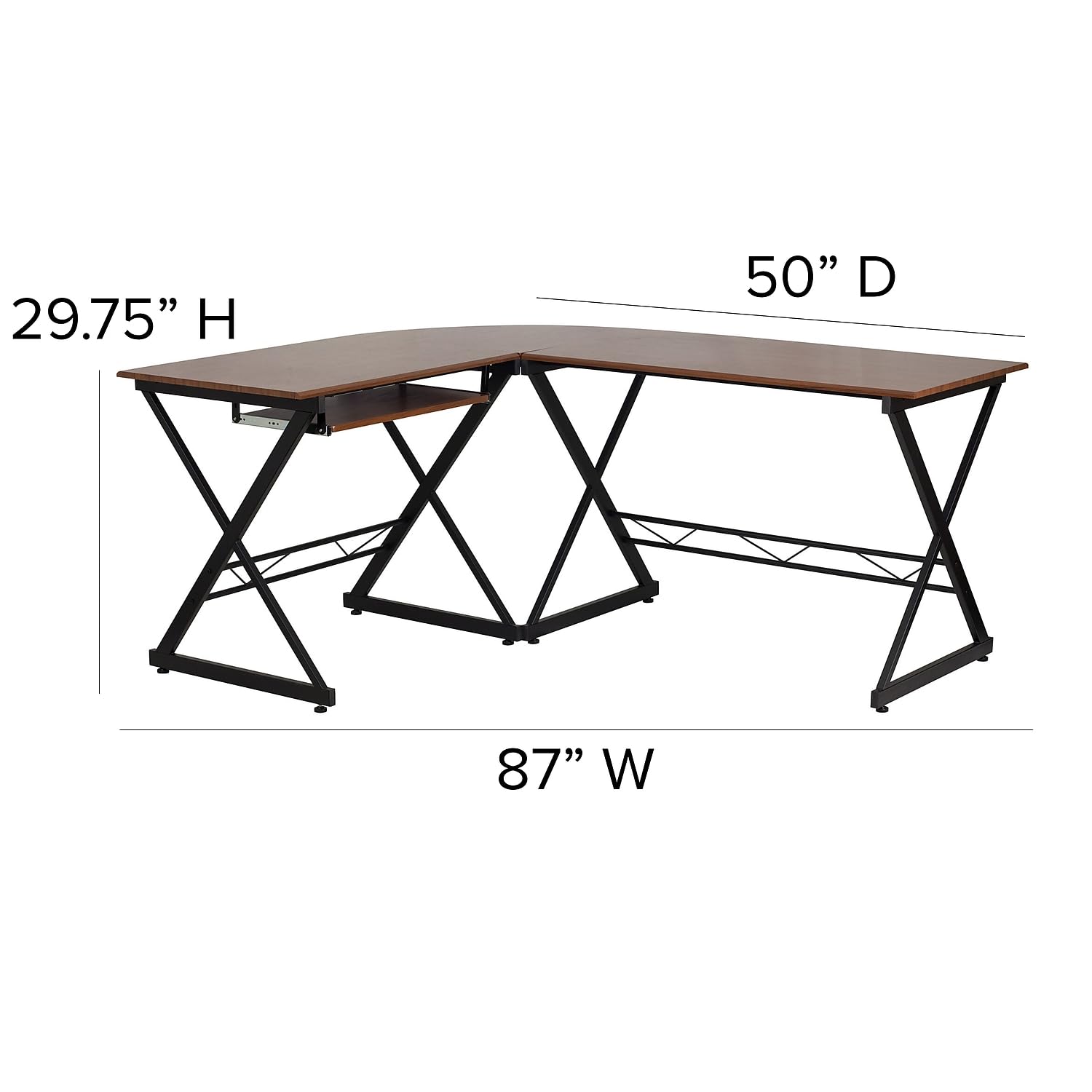 Flash Furniture Singleton Teakwood Laminate L-Shape Computer Desk with Pull-Out Keyboard Tray - Home Office Workstation for Small Spaces, Gaming & Study Desk with Ergonomic Design
