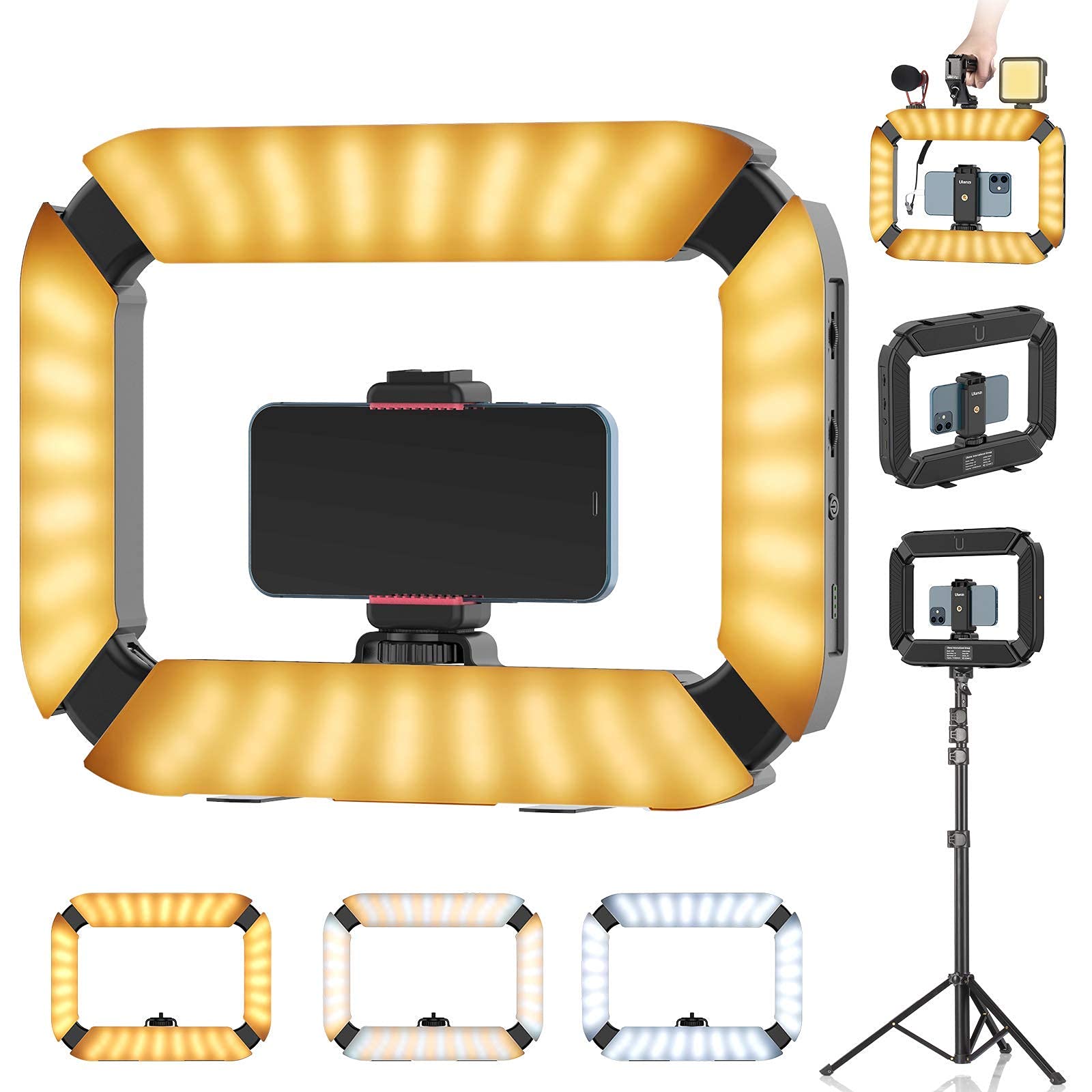 PICTRON ULANZI DSLR Desk Mount Camera Stand with Boom Arm for Live Streaming - ULANZI U200 Smartphone Video Rig & LED Ring Light Kit - Perfect for YouTube, TikTok, and Vlogging Studios