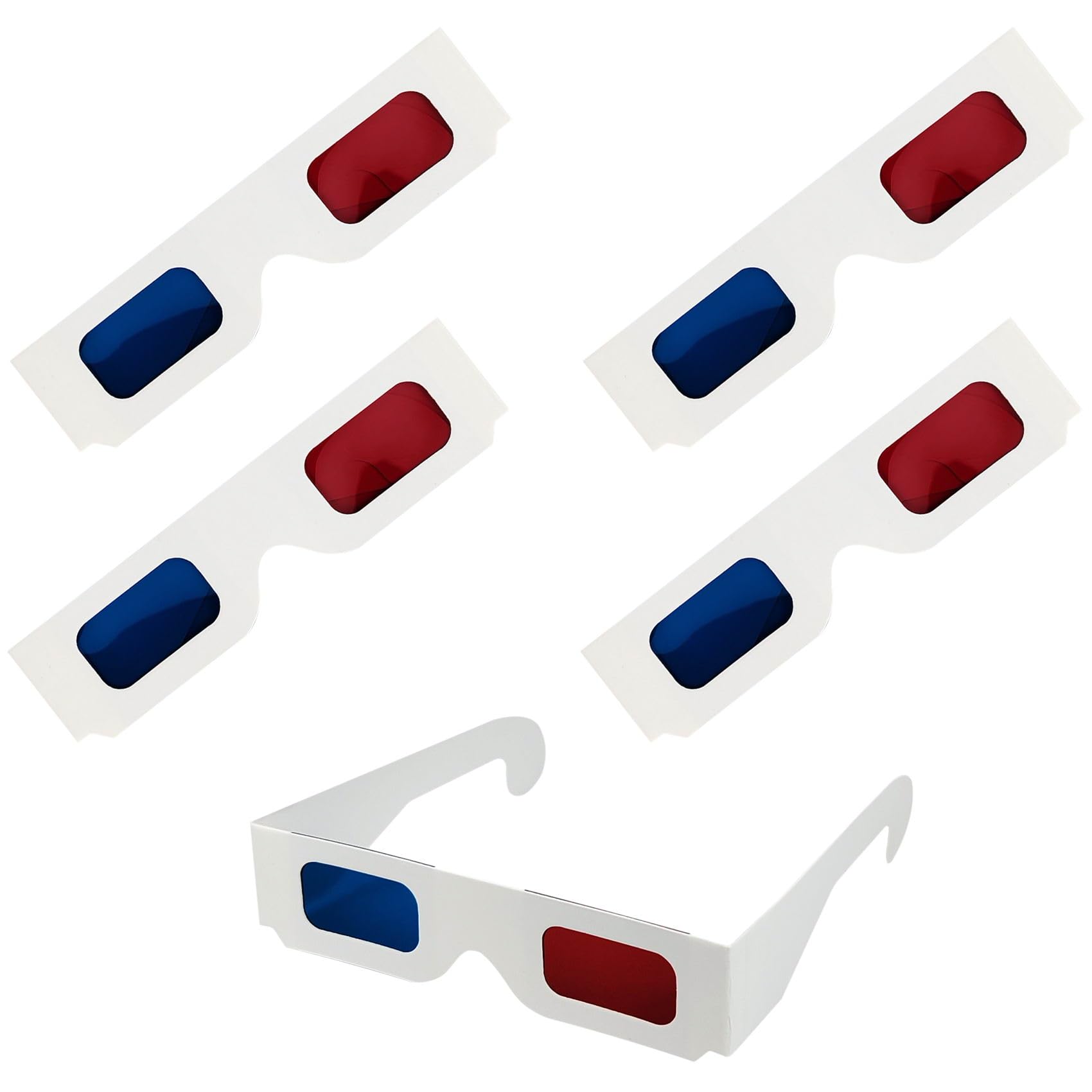 5 Pcs 3D Paper Glasses - Red & Blue Anaglyph Cardboard Glasses with White Frame for 3D Movies, TV Shows & Home Theater | Perfect for Movie Nights, 3D Events & Virtual Reality Experiences