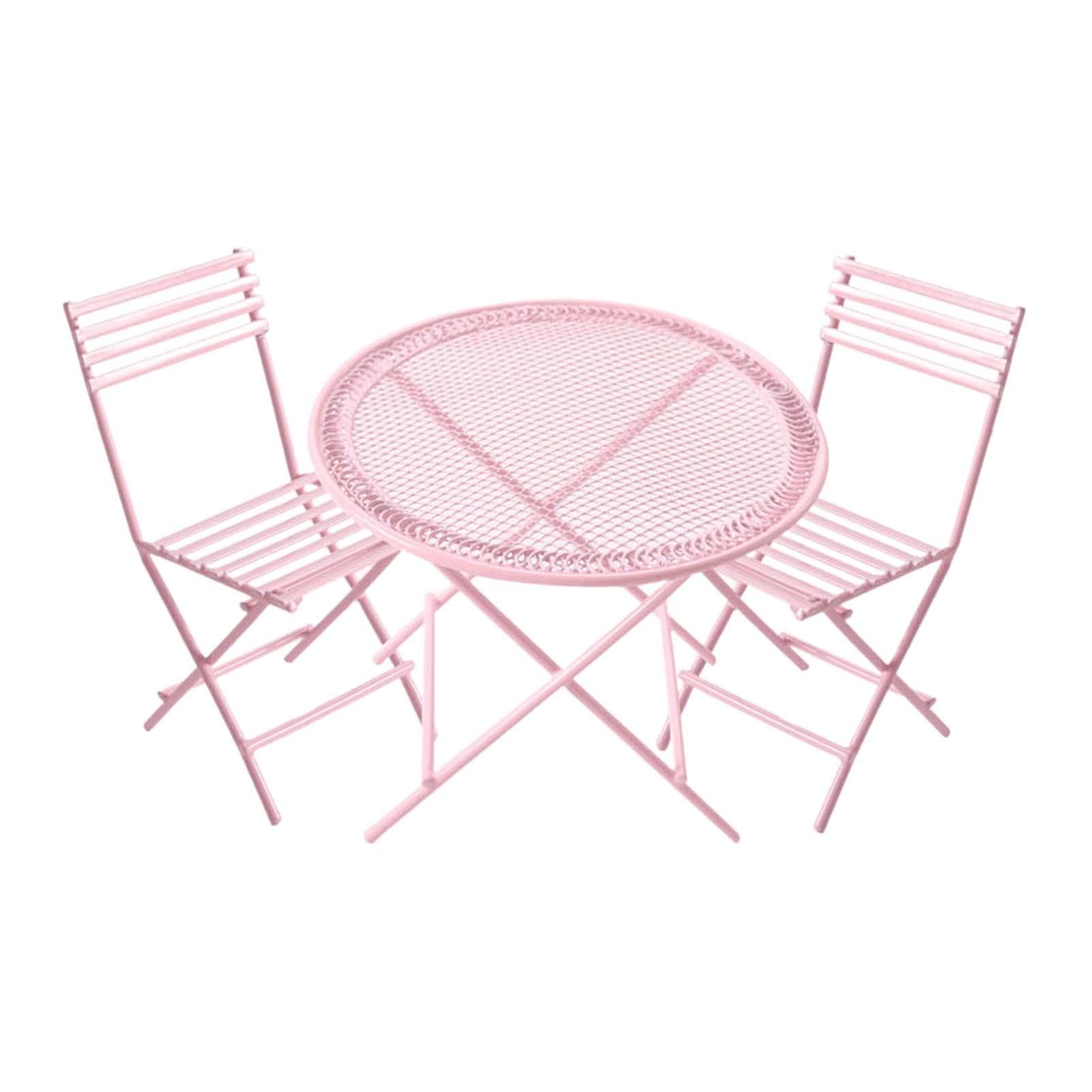 1/12 Scale Miniature Metal Dollhouse Furniture Set - Pink Patio Table & Chairs for Fairy Garden Decor | Perfect for Dollhouse, Fairy Garden & Miniature Scene Displays